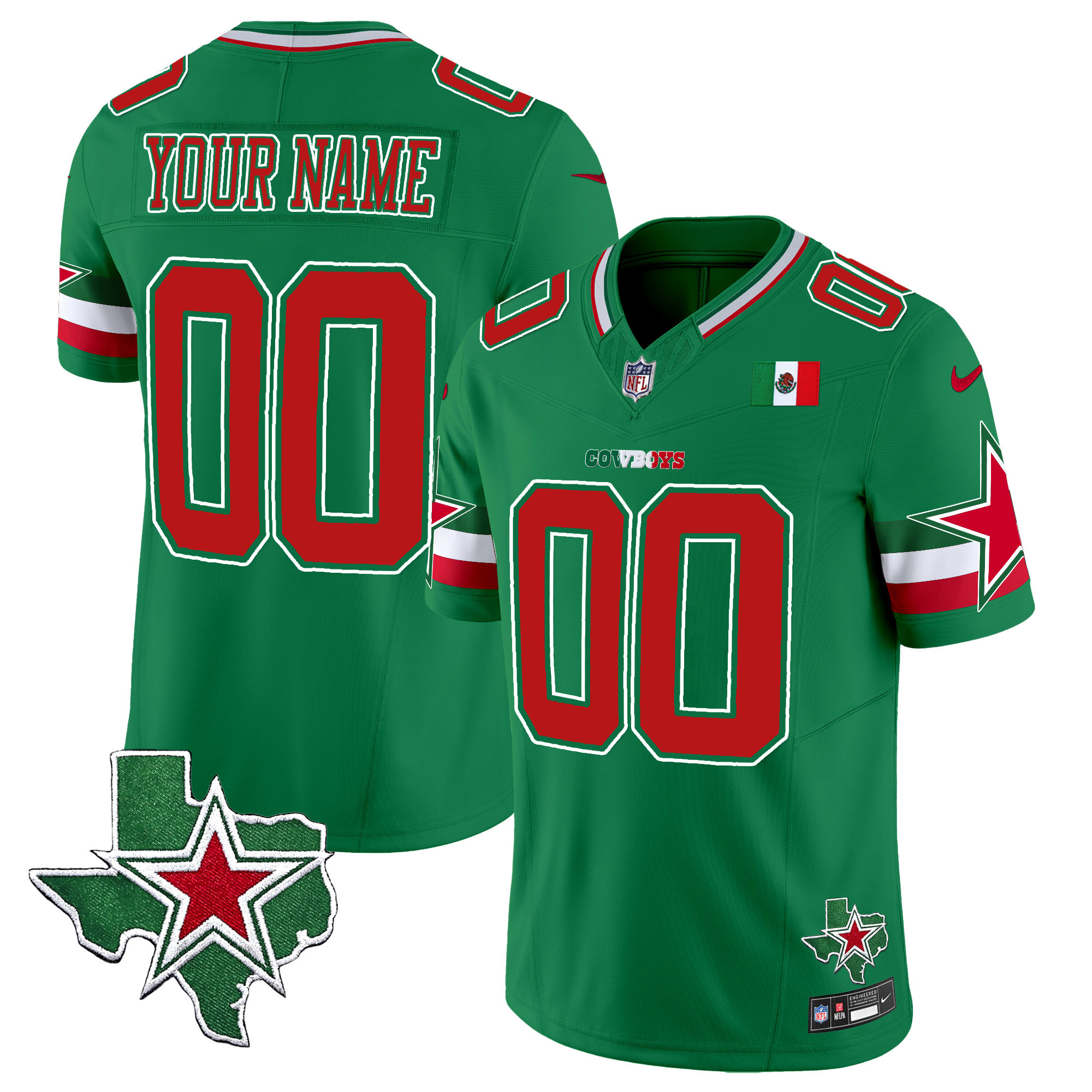 Men's Dallas Cowboys 2024 Mexico Vapor Premier Limited Custom Green Jersey - All Stitched