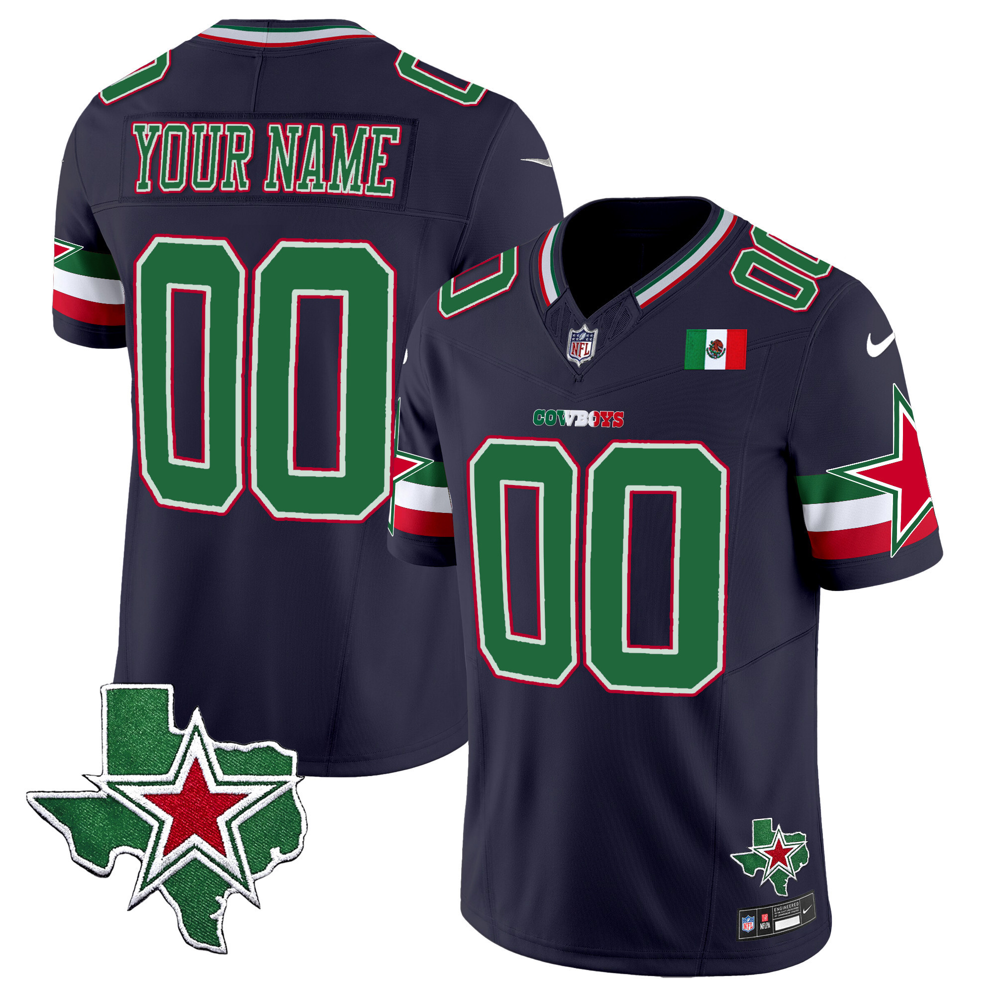 Men's Dallas Cowboys 2024 Mexico Vapor Premier Limited Custom Navy Jersey - All Stitched