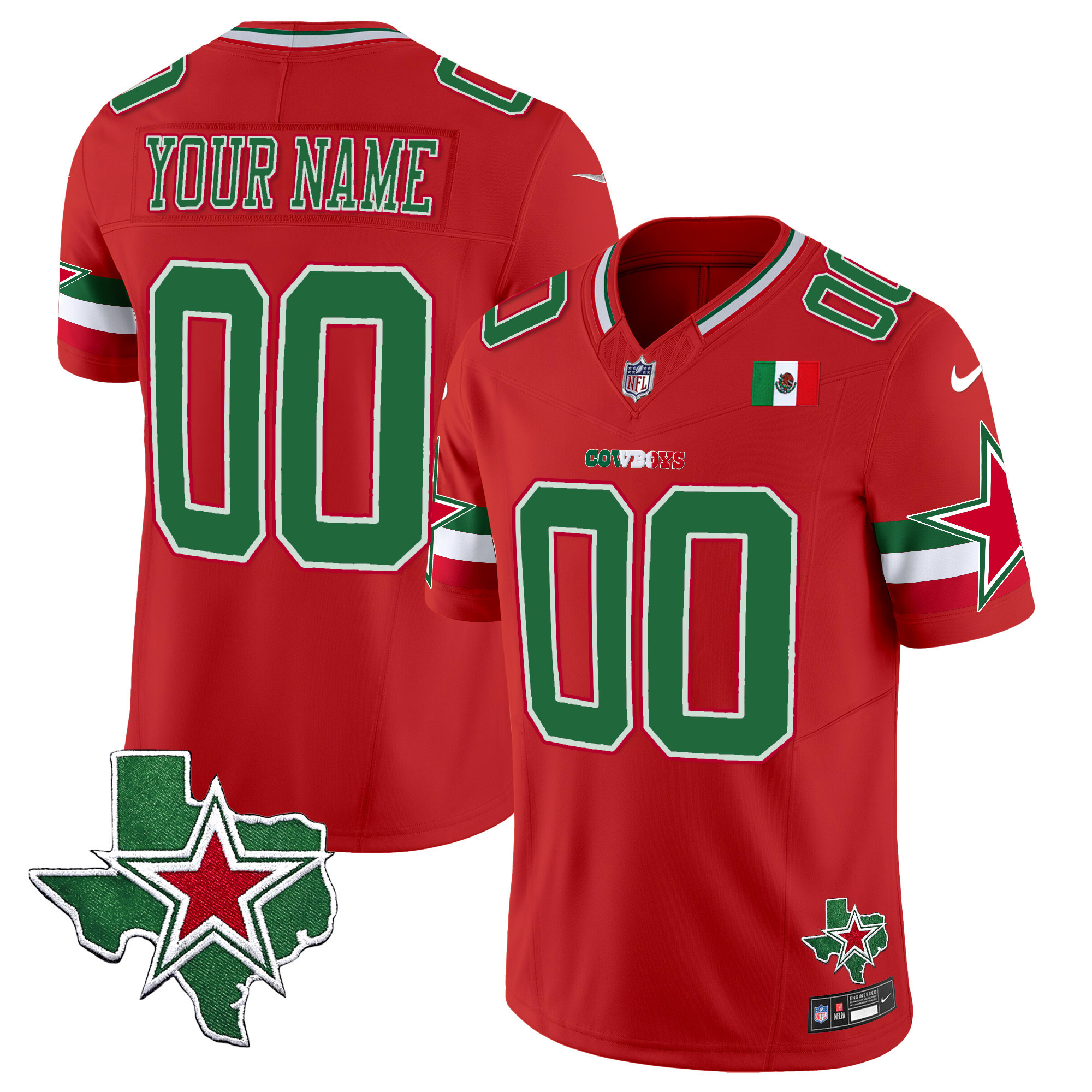 Men's Dallas Cowboys 2024 Mexico Vapor Premier Limited Custom Red Jersey - All Stitched