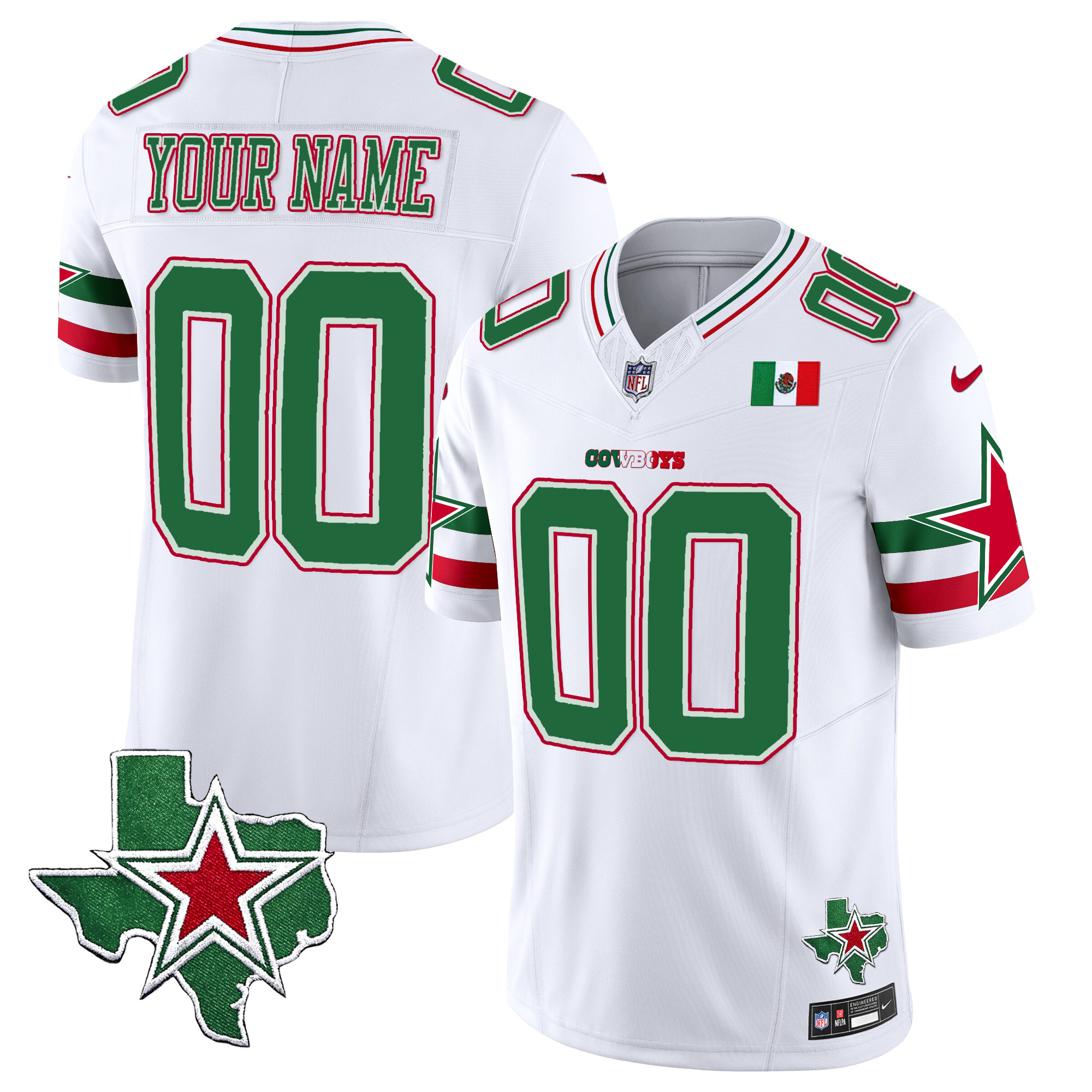 Men's Dallas Cowboys 2024 Mexico Vapor Premier Limited Custom White Jersey - All Stitched