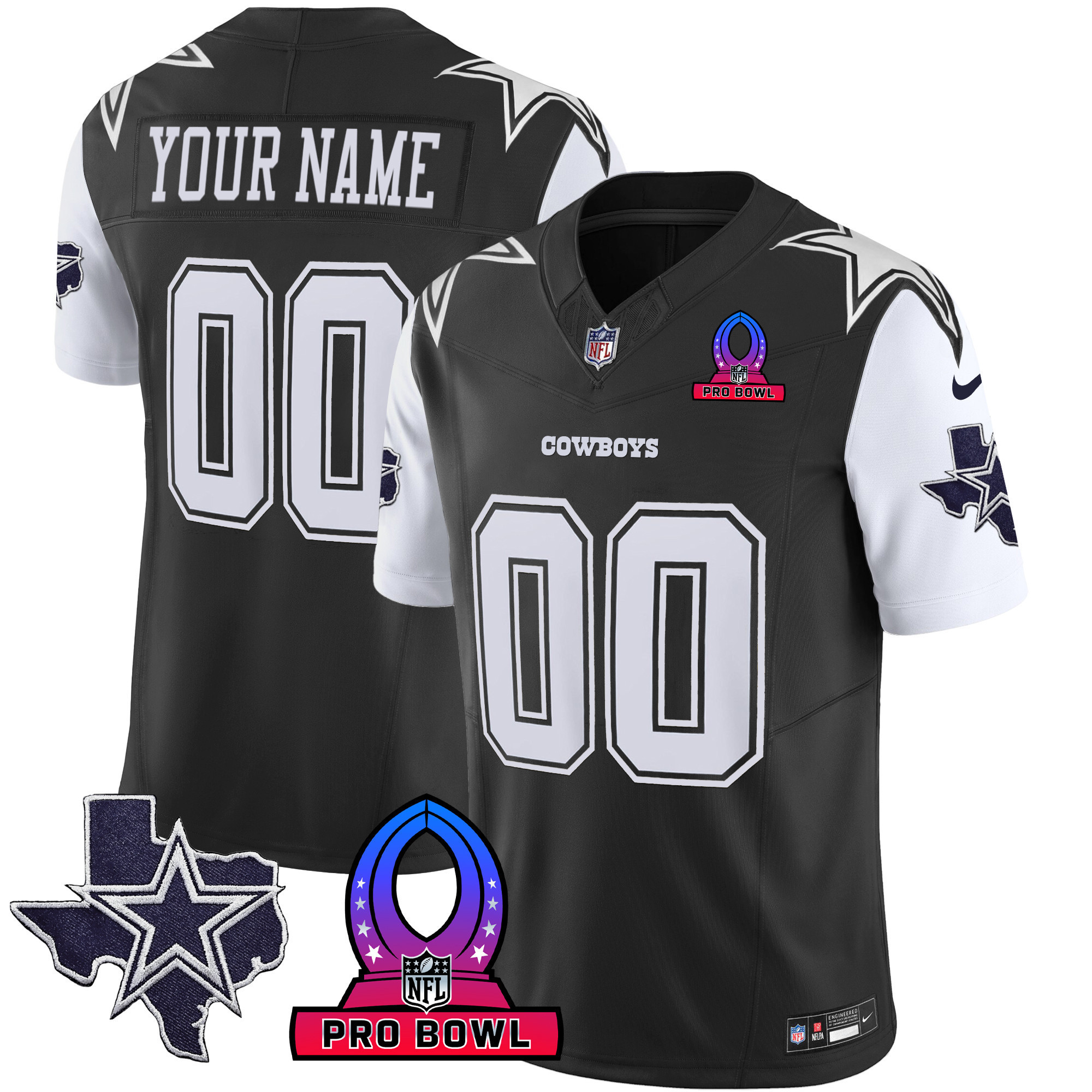 Men's Dallas Cowboys 2024 Pro Bowl Patch Vapor Black Jersey - All Stitched