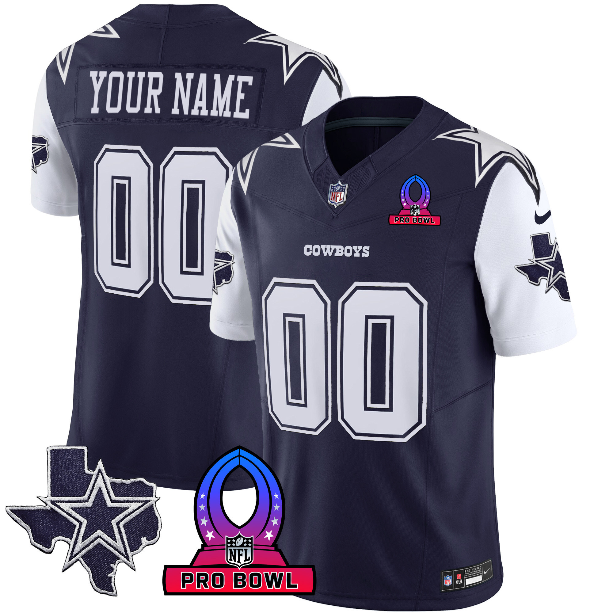 Men's Dallas Cowboys 2024 Pro Bowl Patch Vapor Navy Jersey - All Stitched