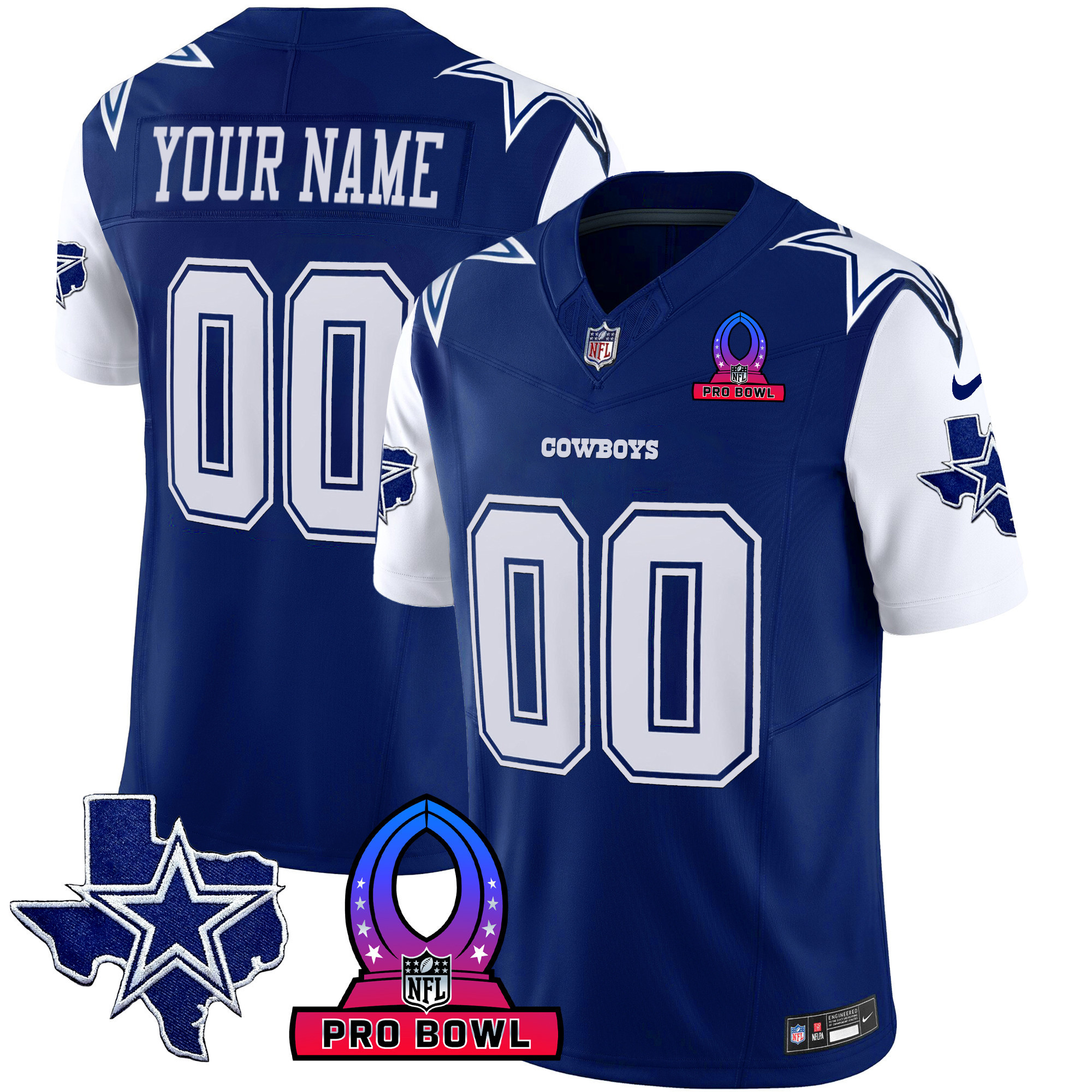 Men's Dallas Cowboys 2024 Pro Bowl Patch Vapor Royal Jersey - All Stitched