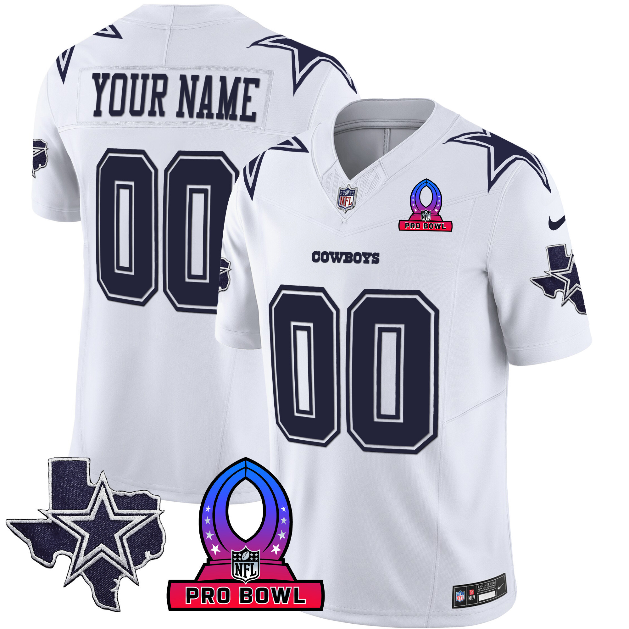 Men's Dallas Cowboys 2024 Pro Bowl Patch Vapor White Jersey - All Stitched
