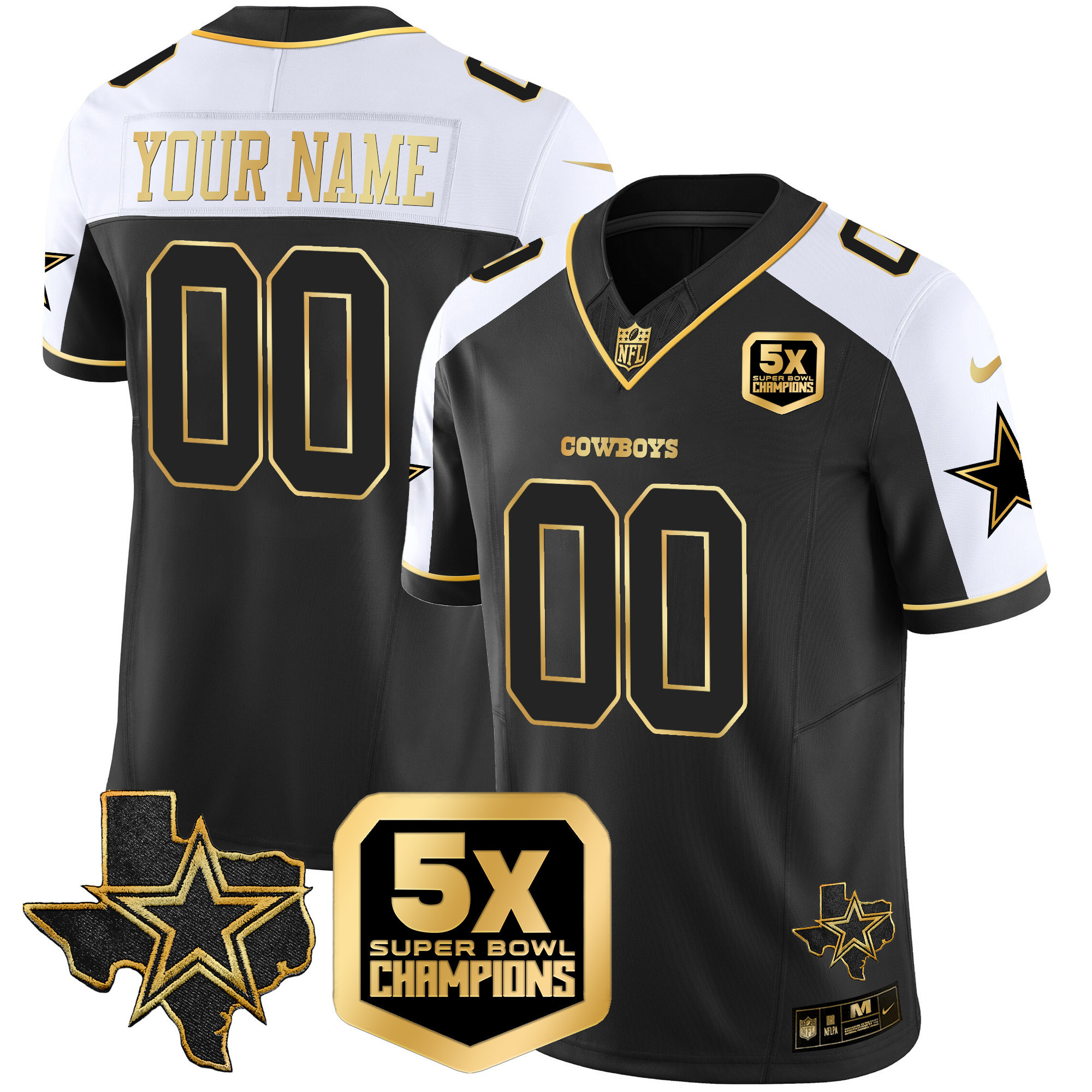 Men's Dallas Cowboys 5x Super Bowl Champions Vapor Limited Custom Alternate Jersey - All Stitched