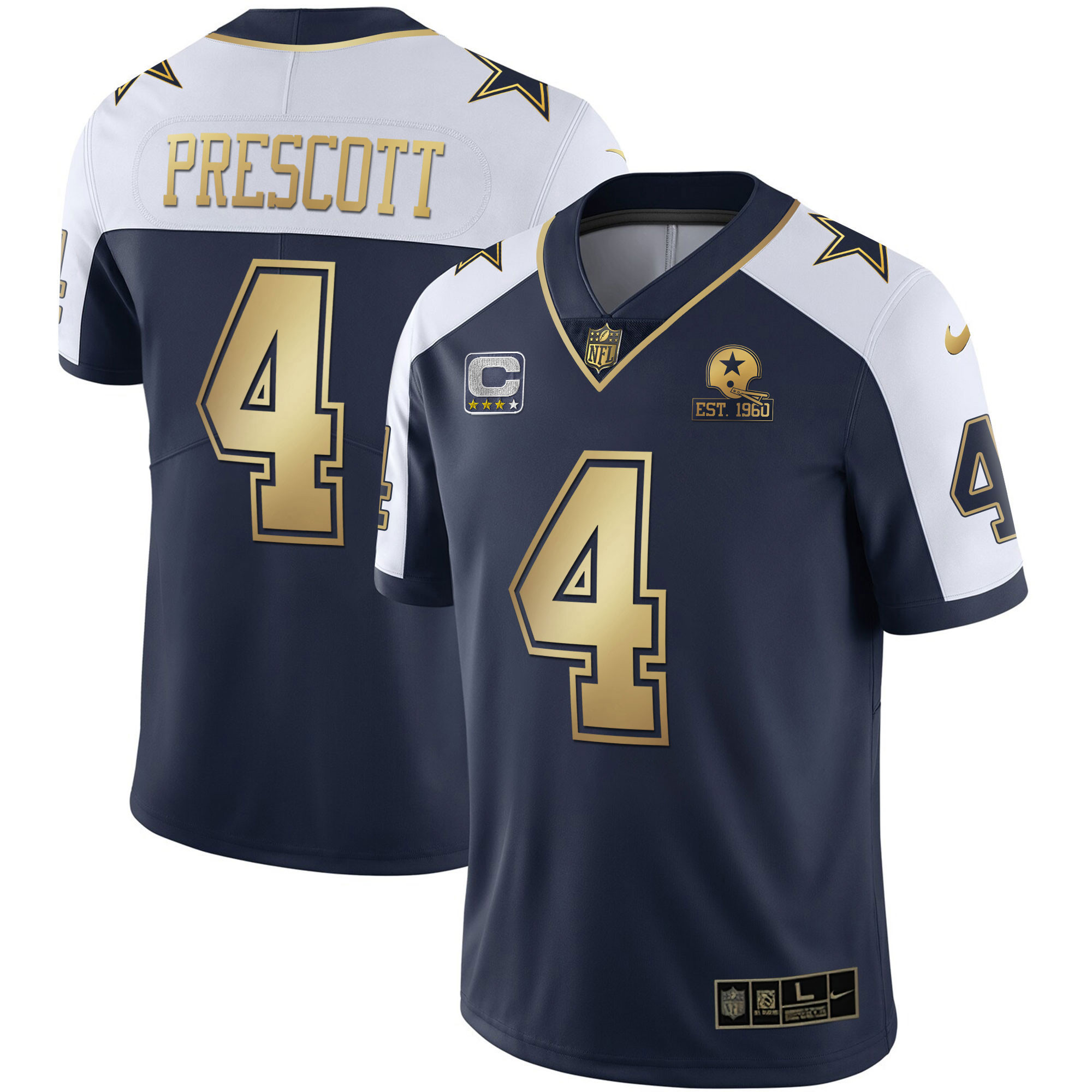 Men's Dallas Cowboys Alternate Vapor Navy Gold Limited - All Stitched Dak Prescott Jersey - All Stitched