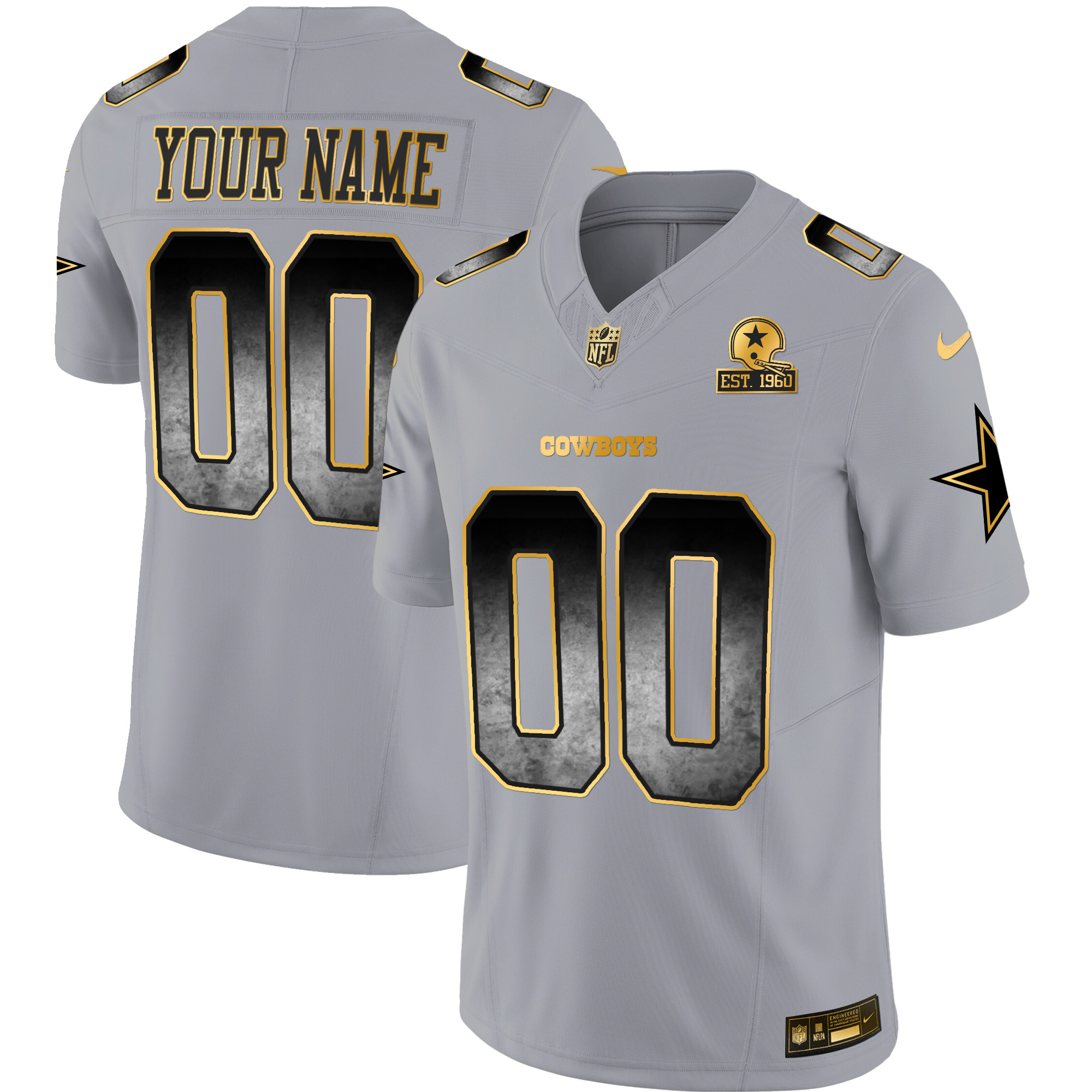 Men's Dallas Cowboys Arch Smoke Vapor Custom Gray Jersey - All Stitched