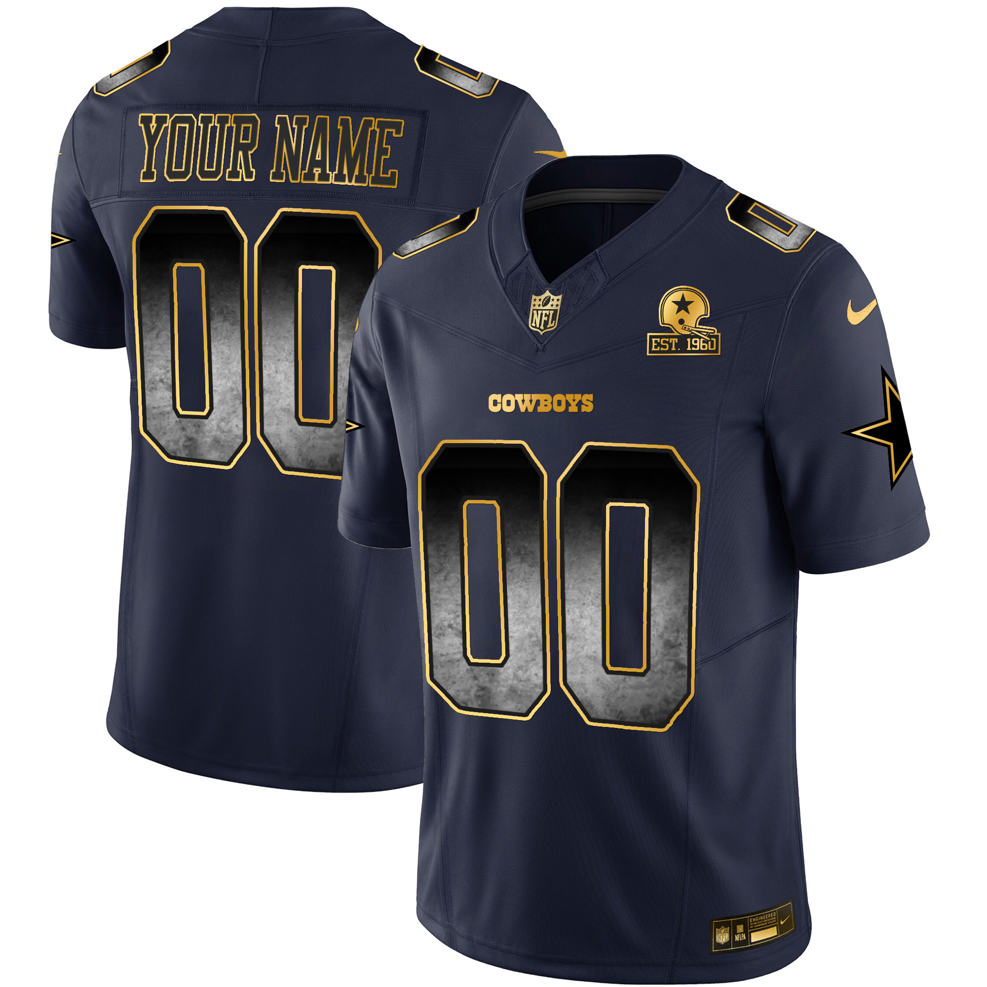 Men's Dallas Cowboys Arch Smoke Vapor Custom Navy Jersey - All Stitched
