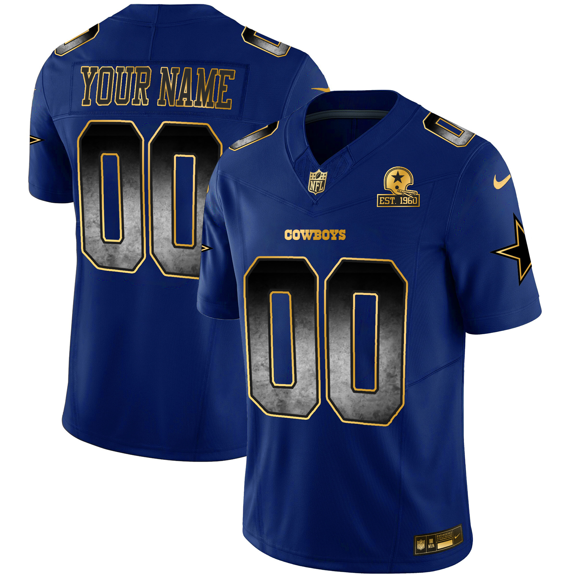 Men's Dallas Cowboys Arch Smoke Vapor Custom Royal Jersey - All Stitched