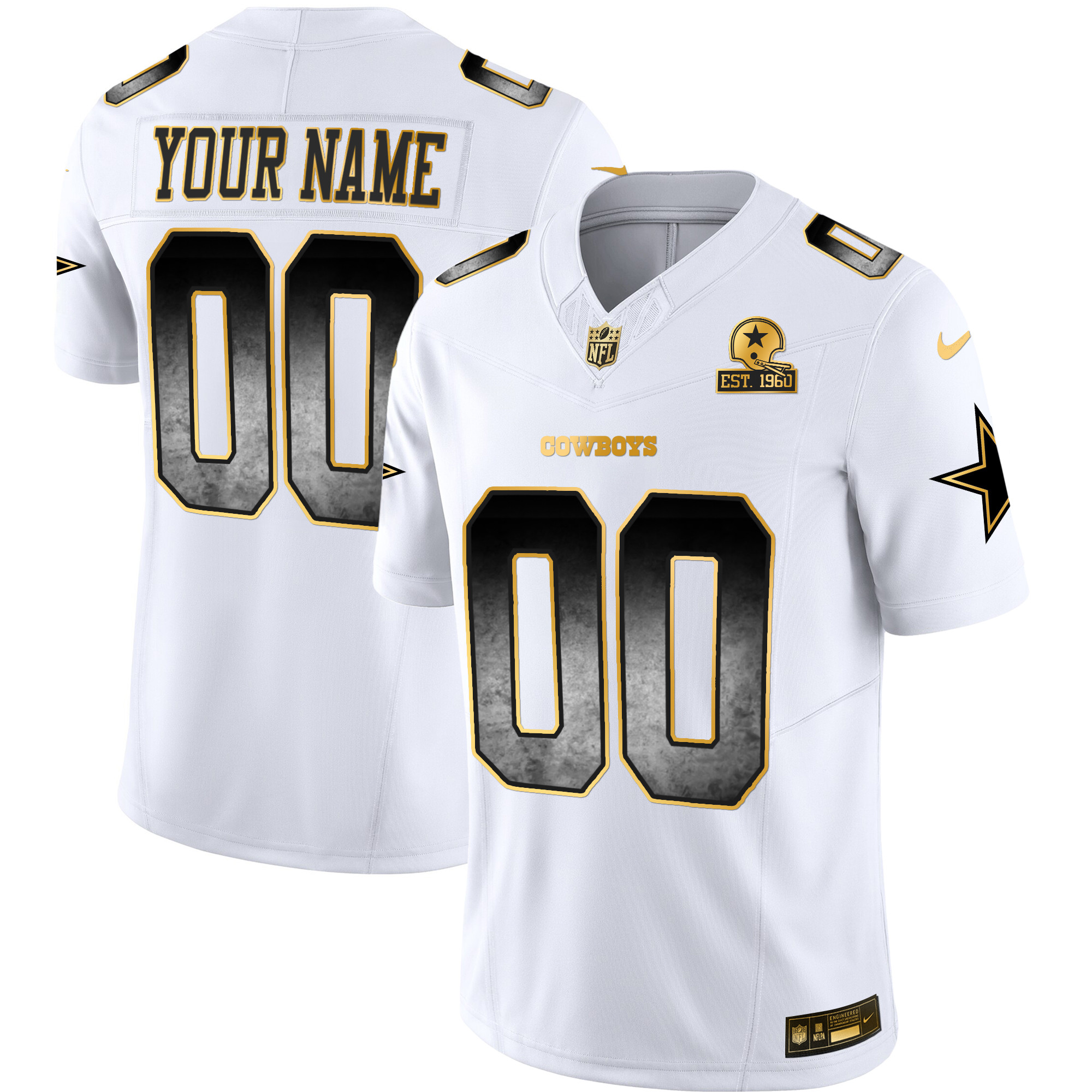 Men's Dallas Cowboys Arch Smoke Vapor Custom White Jersey - All Stitched