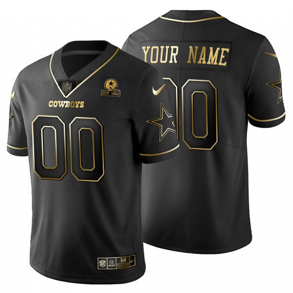 Men's Dallas Cowboys Black Gold & Black Silver Custom Name and Number - All Stitched Black Gold Jersey - All Stitched