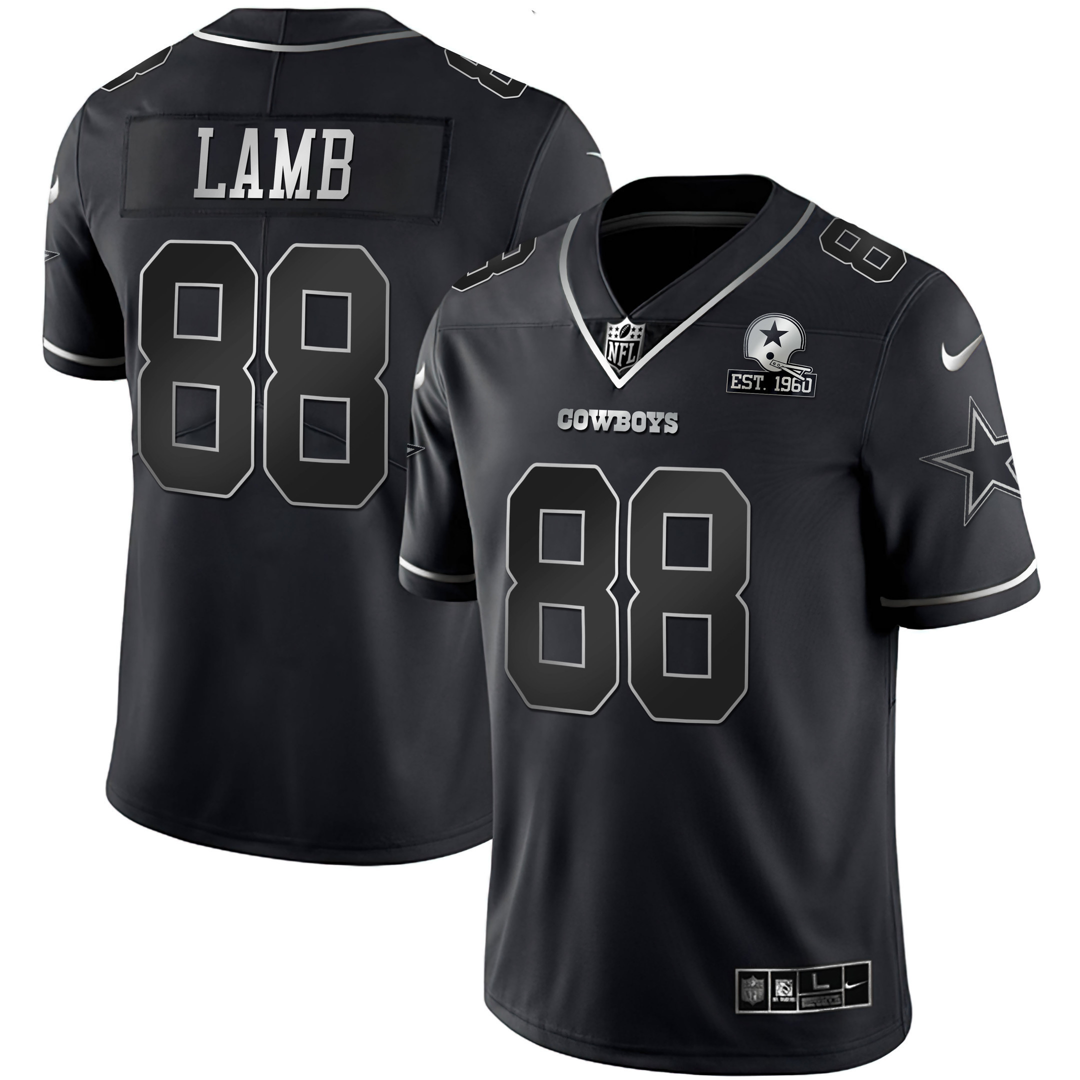 Men's Dallas Cowboys Black Silver Vapor Limited Est 1960 Patch - All Stitched CeeDee Lamb Jersey - All Stitched