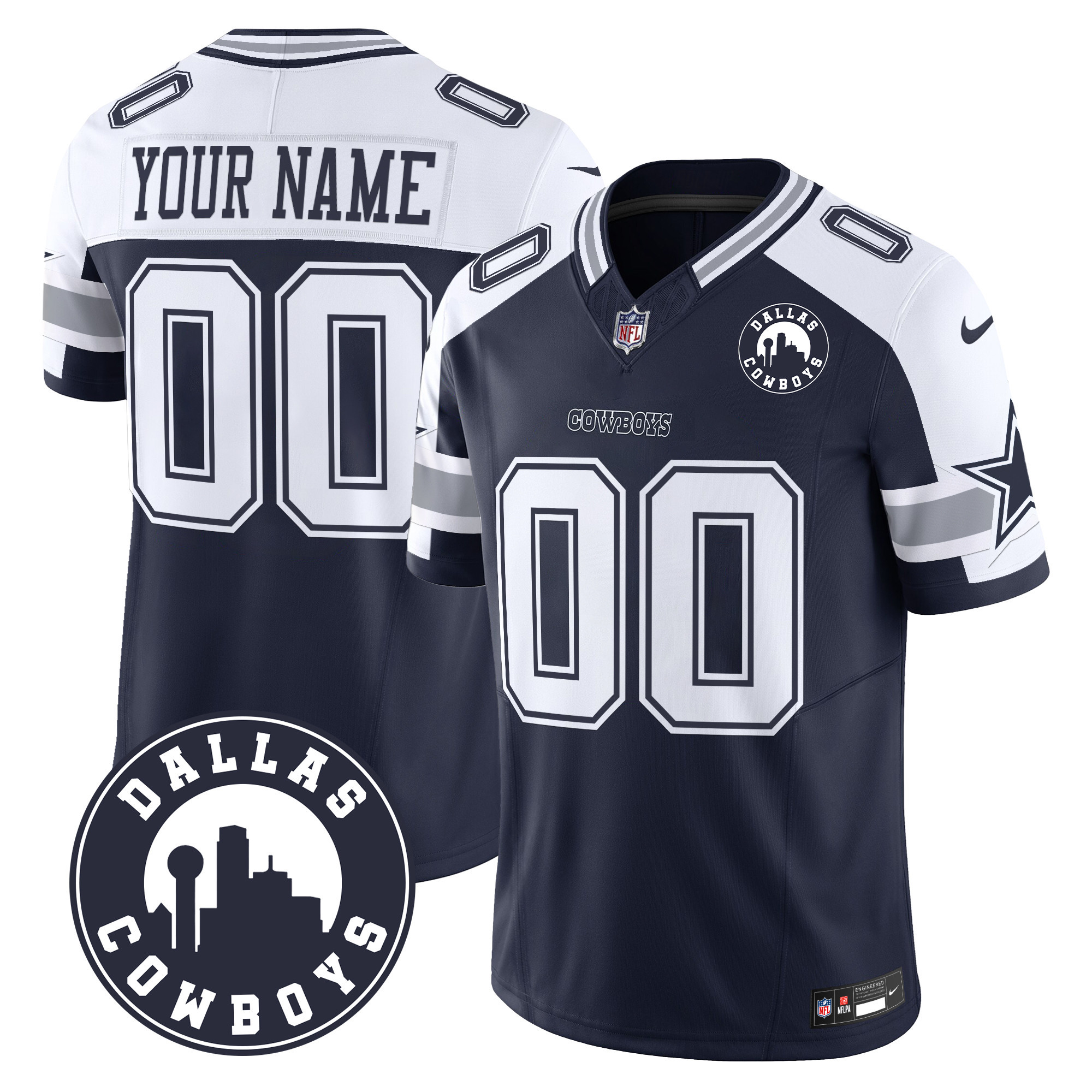 Men's Dallas Cowboys "Dallas City" Patch Vapor Limited Custom Alternate Jersey - All Stitched