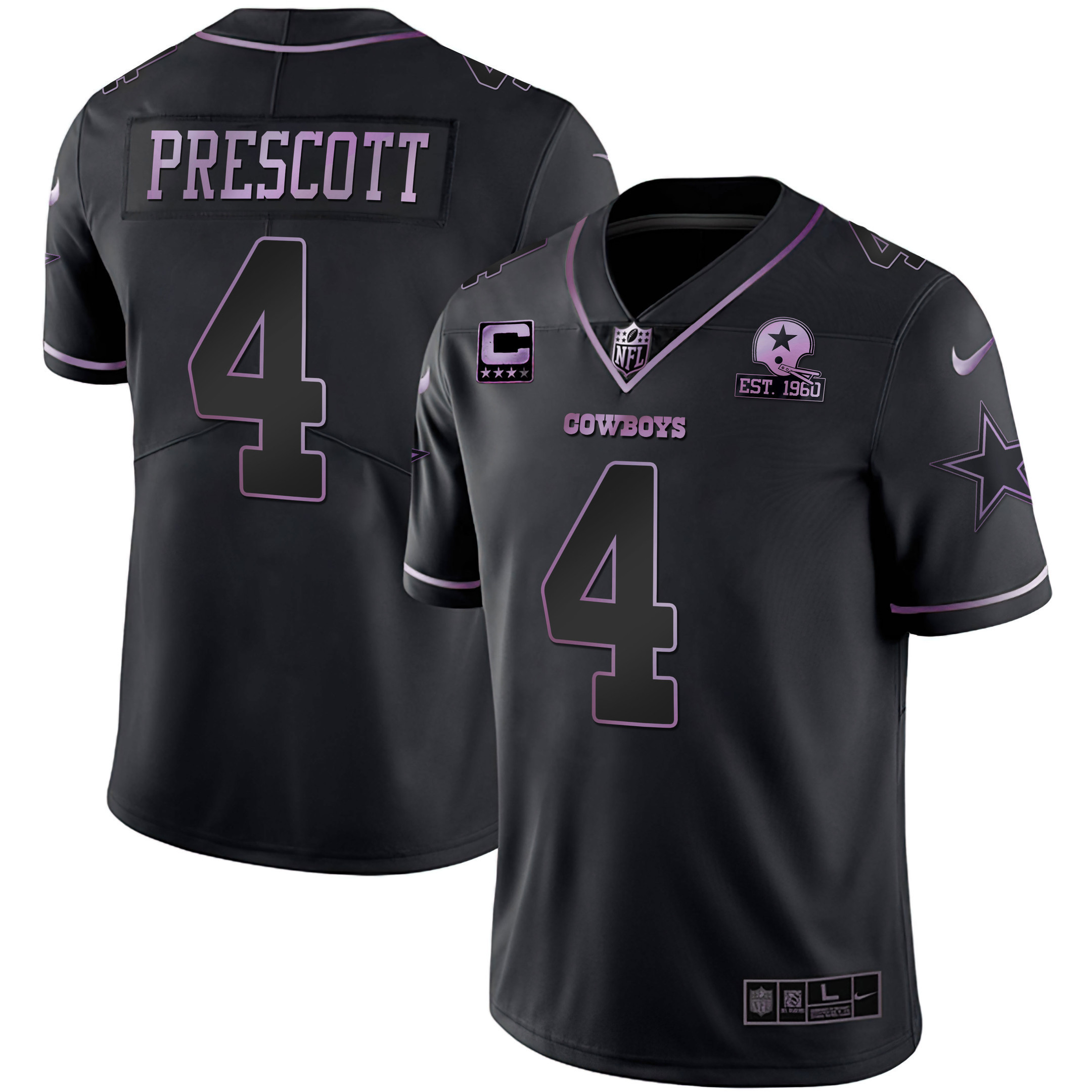 Men's Dallas Cowboys Deep Purple Vapor Limited Est 1960 Patch - All Stitched Dak Prescott Jersey - All Stitched