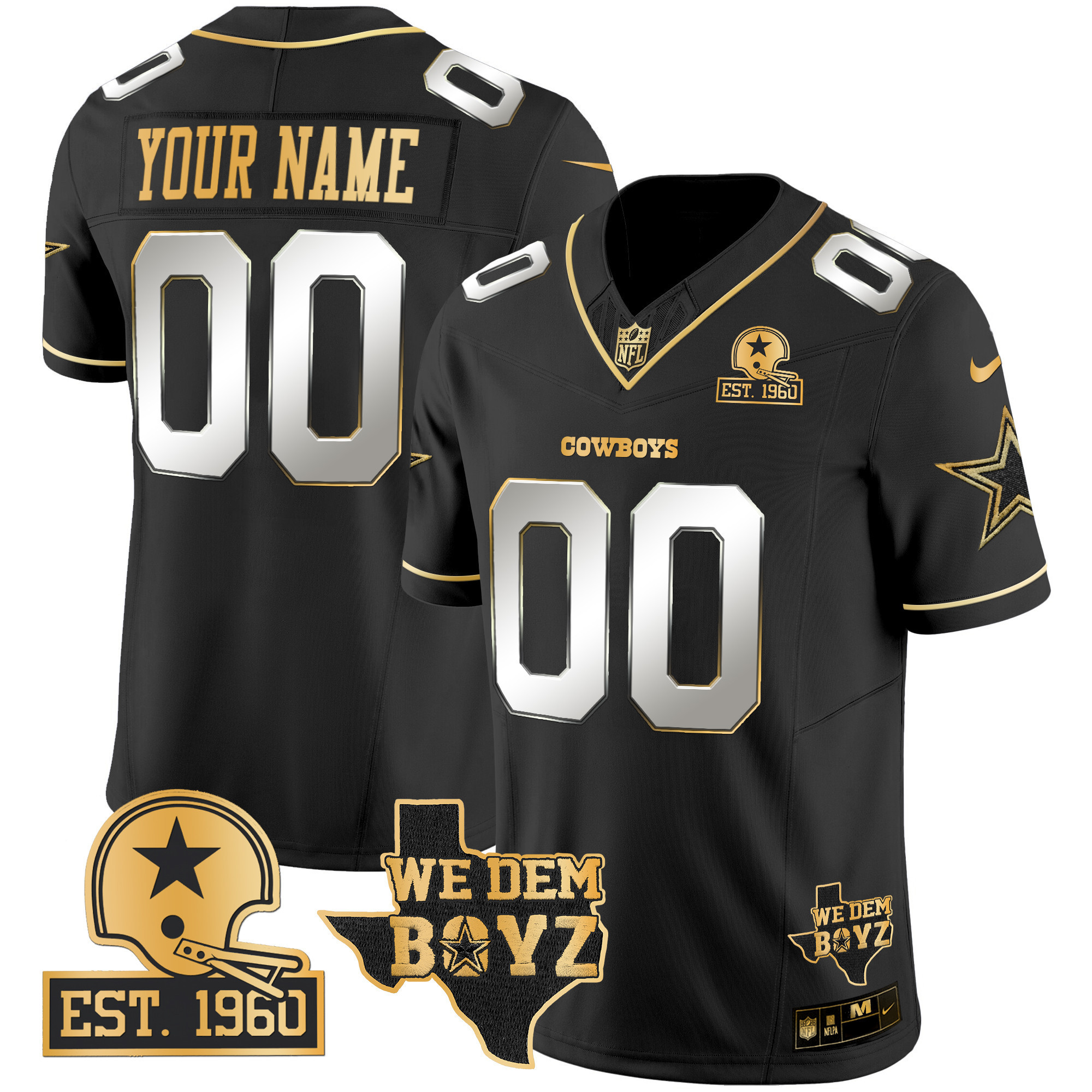 Men's Dallas Cowboys Est. 1960 & We Dem Boyz Patch Gold Vapor Limited Custom Black Limited Jersey - All Stitched