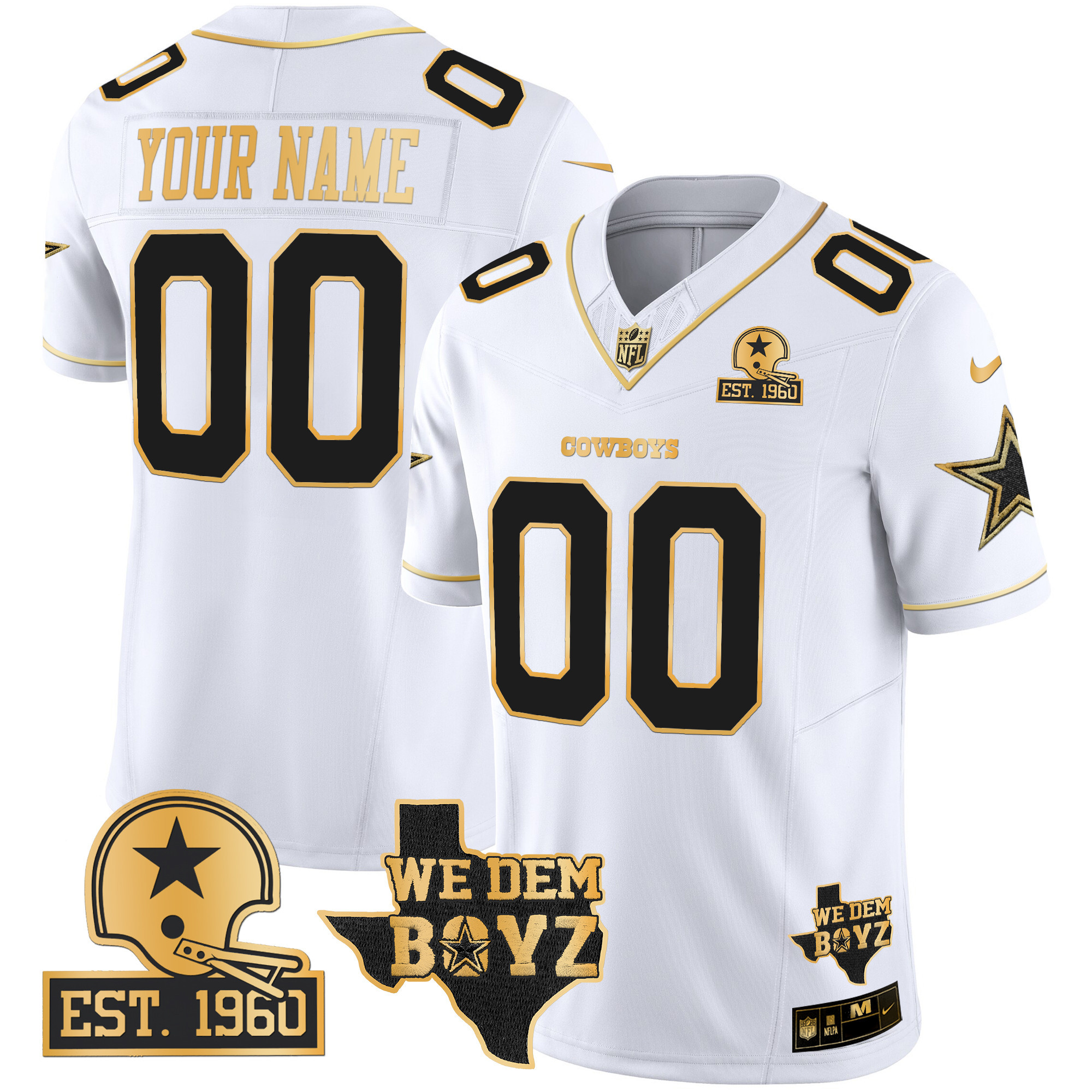 Men's Dallas Cowboys Est. 1960 & We Dem Boyz Patch Gold Vapor Limited Custom White Gold Jersey - All Stitched