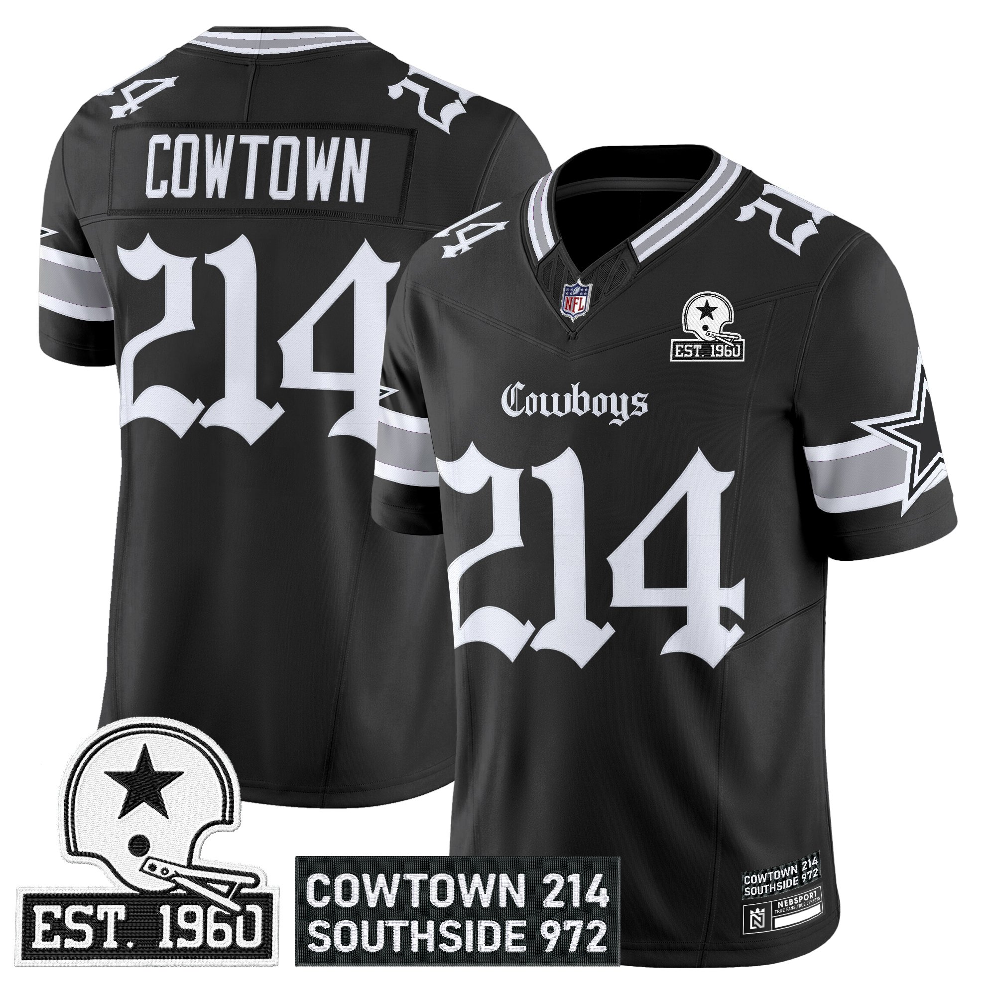 Men's Dallas Cowboys 'Gothic Lone Star Edition' Vapor Limited Black Cowtown 214 Jersey - All Stitched