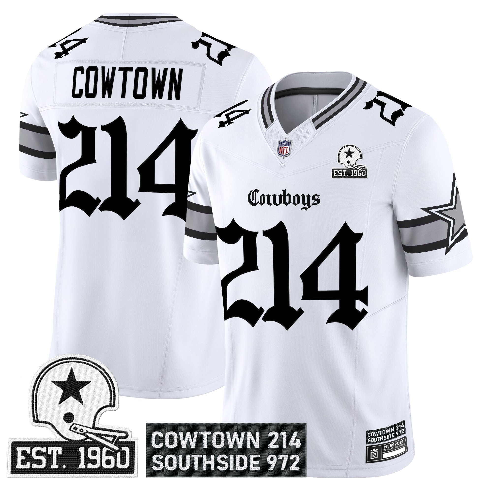 Men's Dallas Cowboys 'Gothic Lone Star Edition' Vapor Limited White Cowtown 214 Jersey - All Stitched
