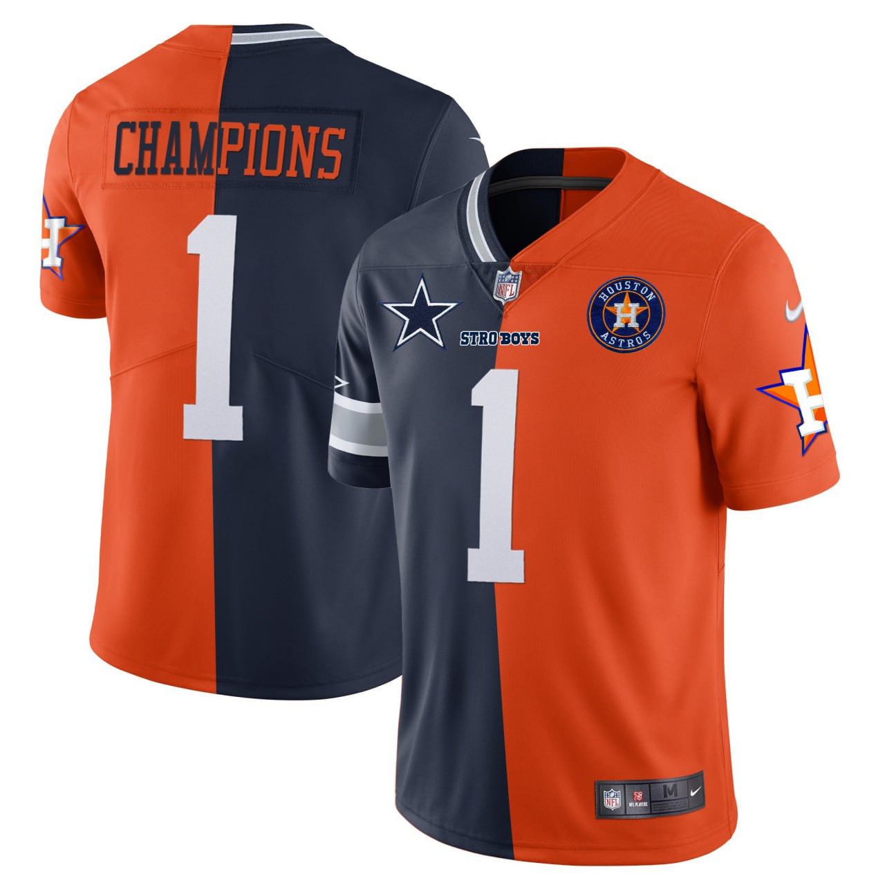 Men's Dallas Cowboys Houston Astros Split Football Navy Orange Jersey - All Stitched