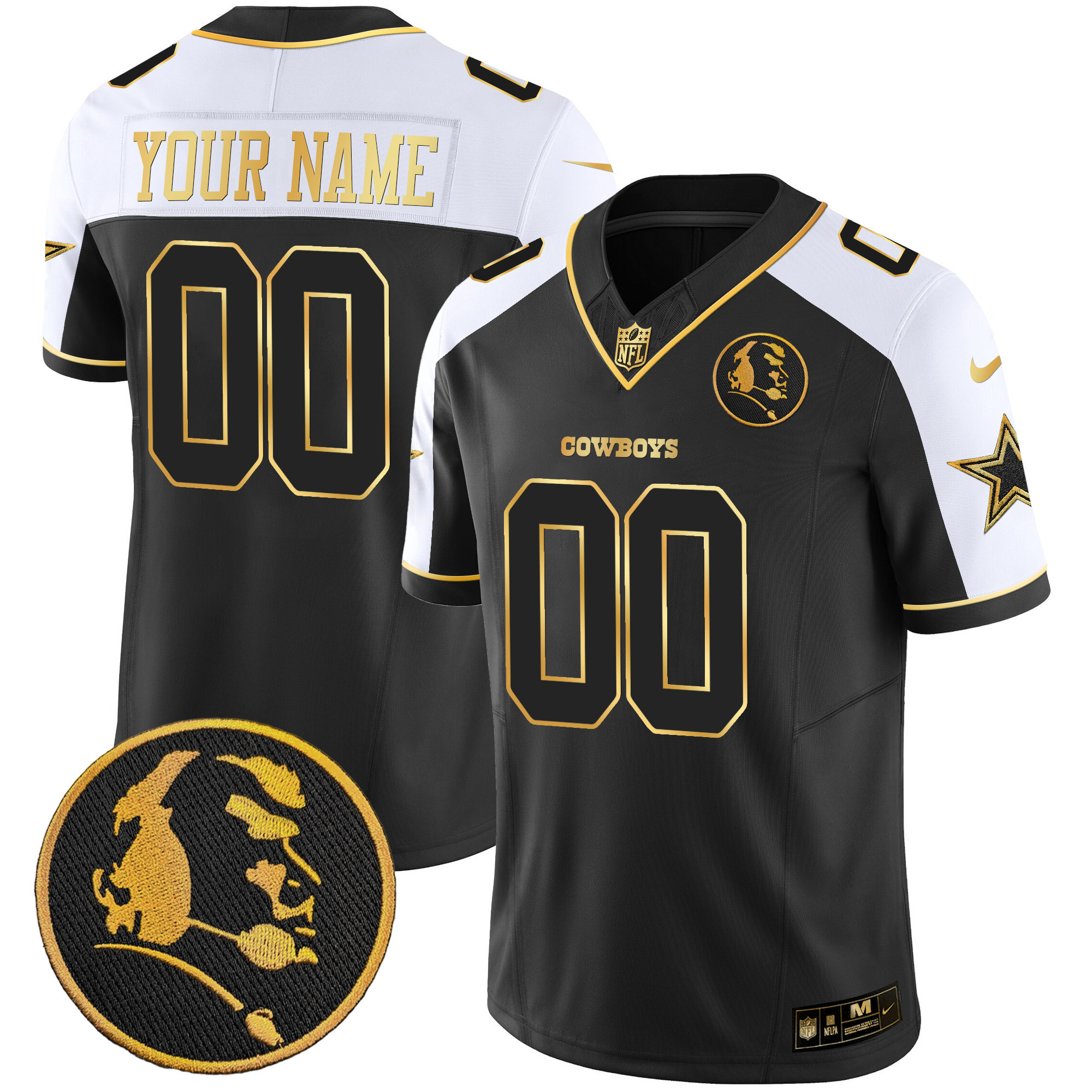 Men's Dallas Cowboys John Madden Patch Gold Vapor Custom Alternate Black Jersey - All Stitched