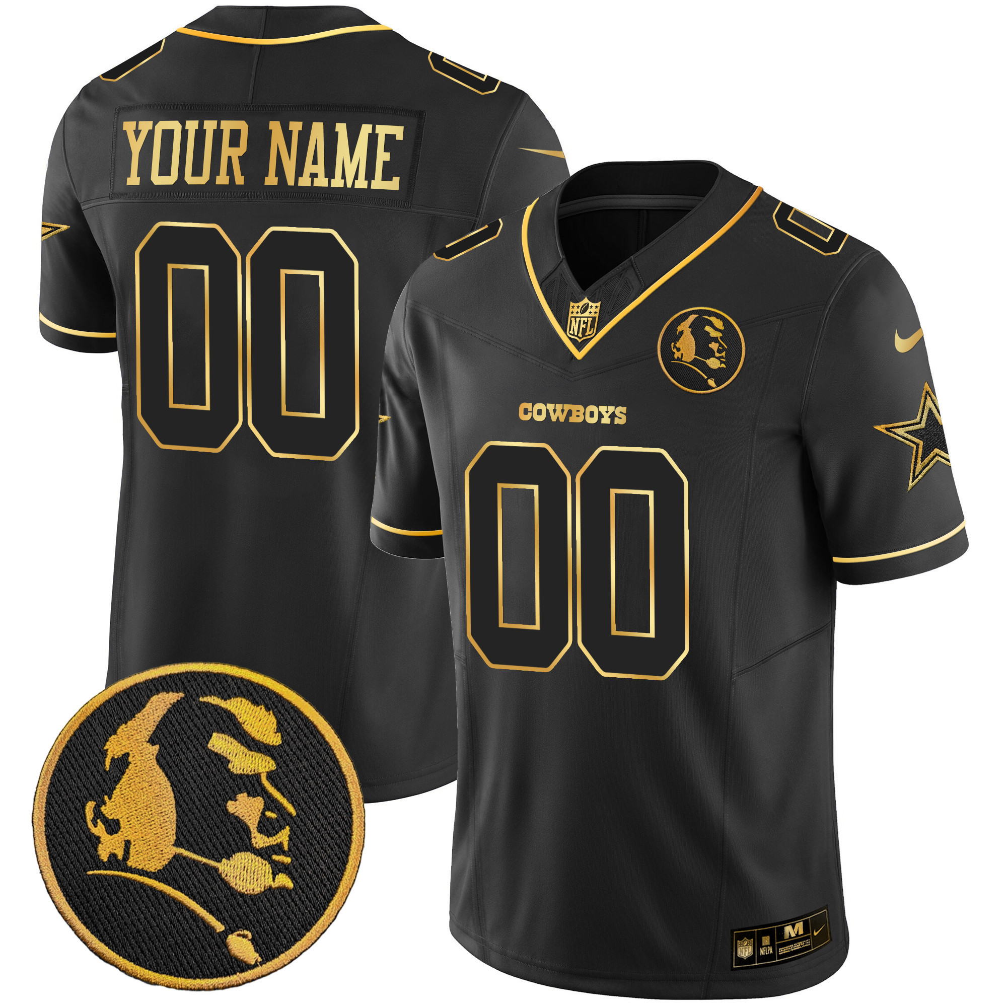 Men's Dallas Cowboys John Madden Patch Gold Vapor Custom Black Jersey - All Stitched