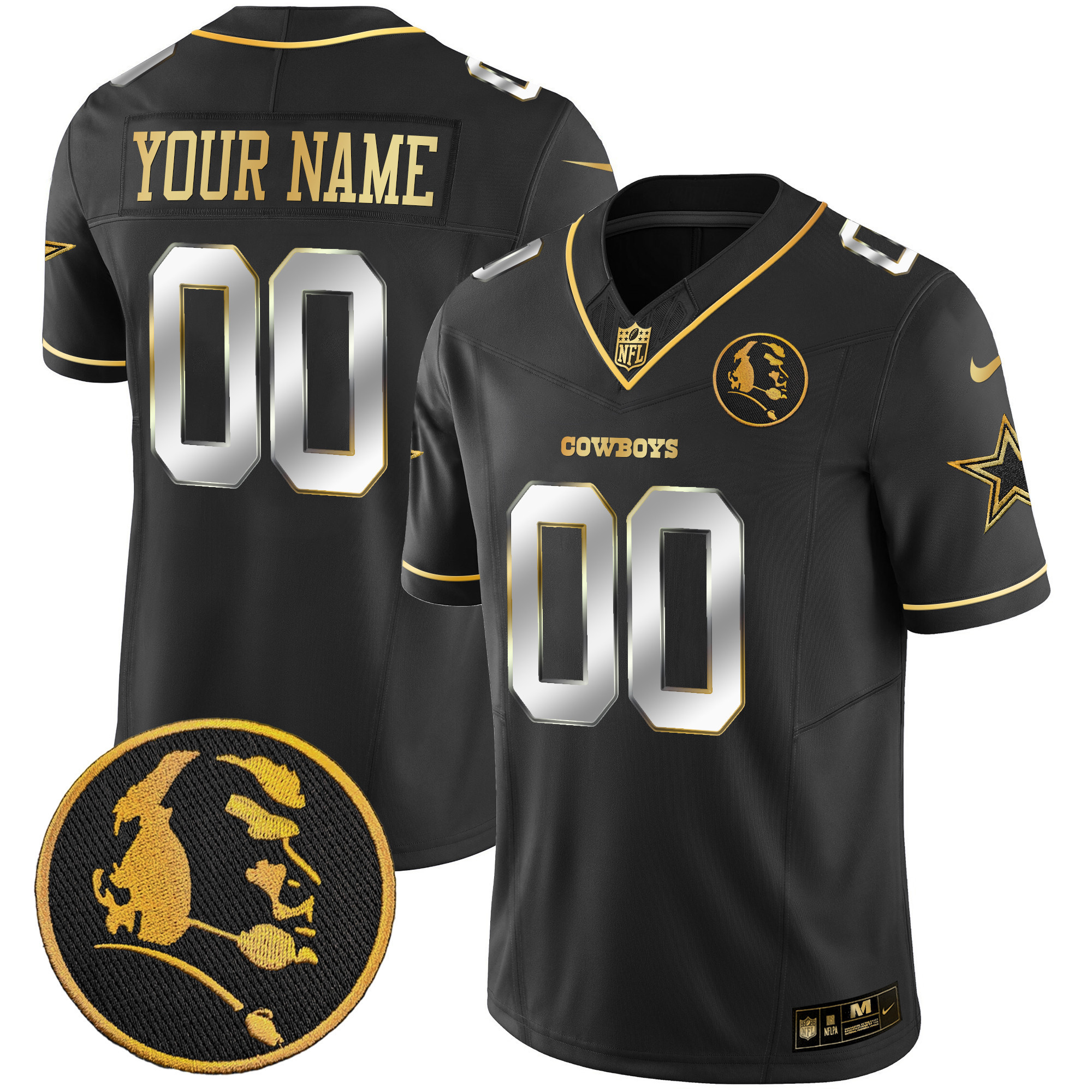 Men's Dallas Cowboys John Madden Patch Gold Vapor Custom Black Limited Jersey - All Stitched