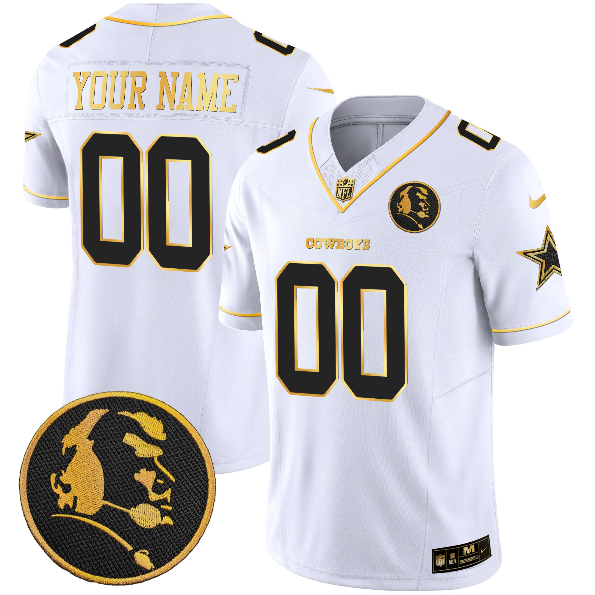 Men's Dallas Cowboys John Madden Patch Gold Vapor Custom White Jersey - All Stitched