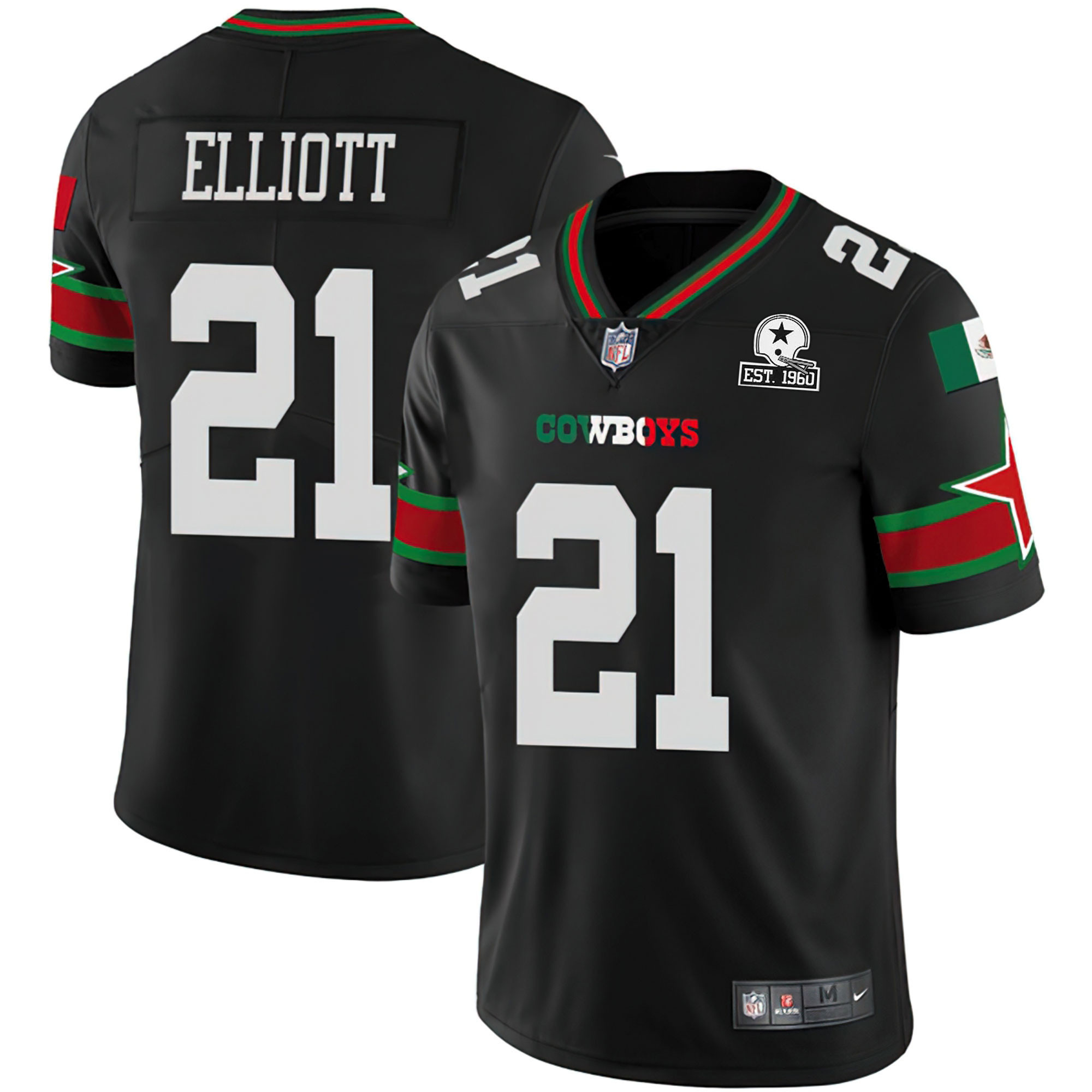 Men's Dallas Cowboys Mexico Est 1960 Patch Vapor Ezekiel Elliott Jersey - All Stitched