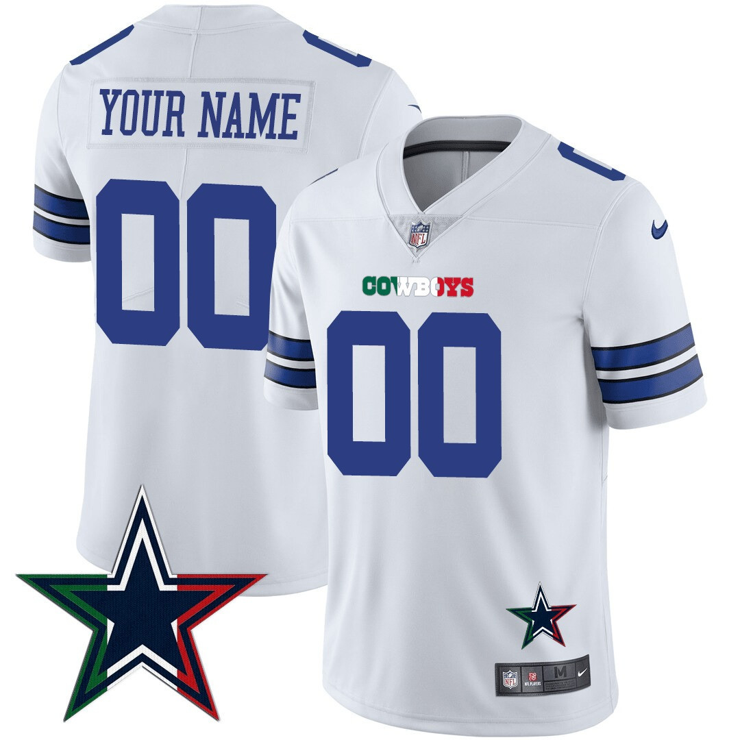 Men's Dallas Cowboys Mexico Vapor Custom White Jersey - All Stitched