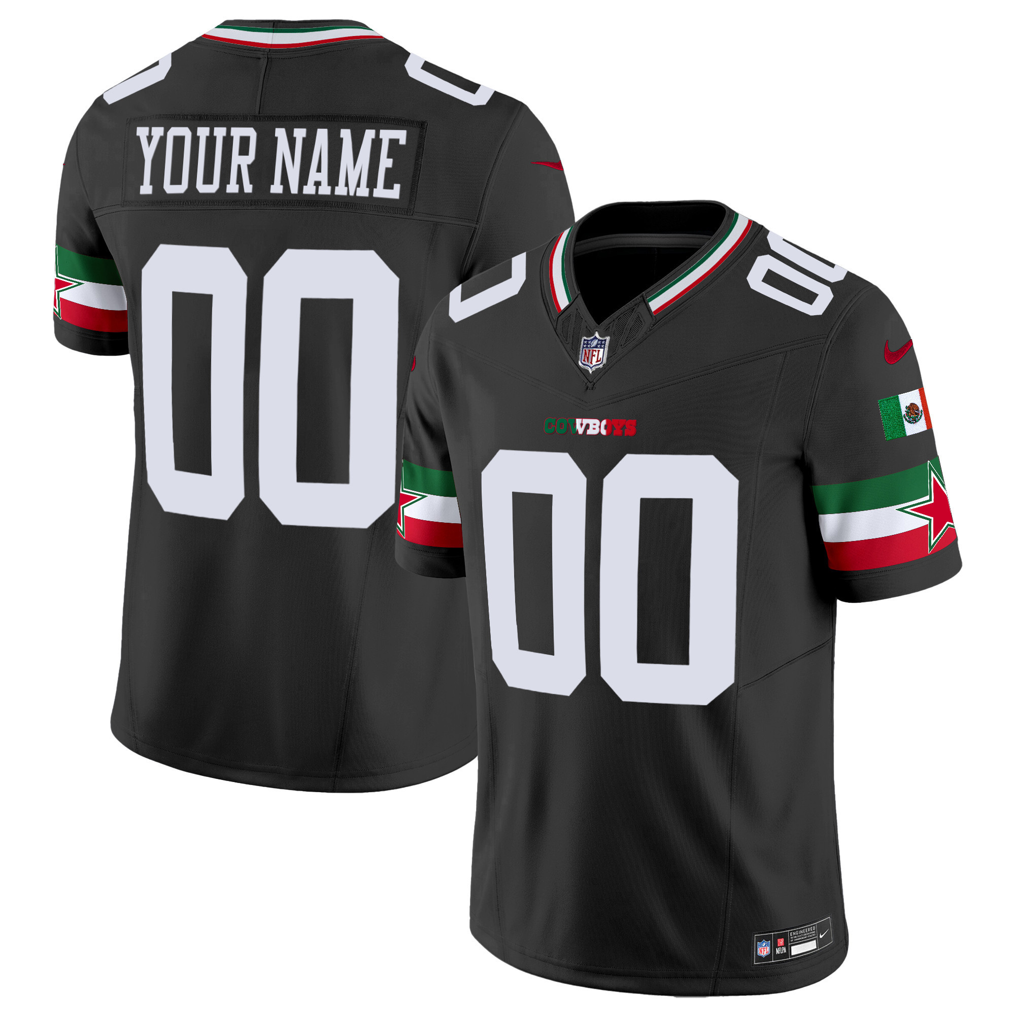 Men's Dallas Cowboys Mexico Vapor Limited Custom Black Jersey - All Stitched