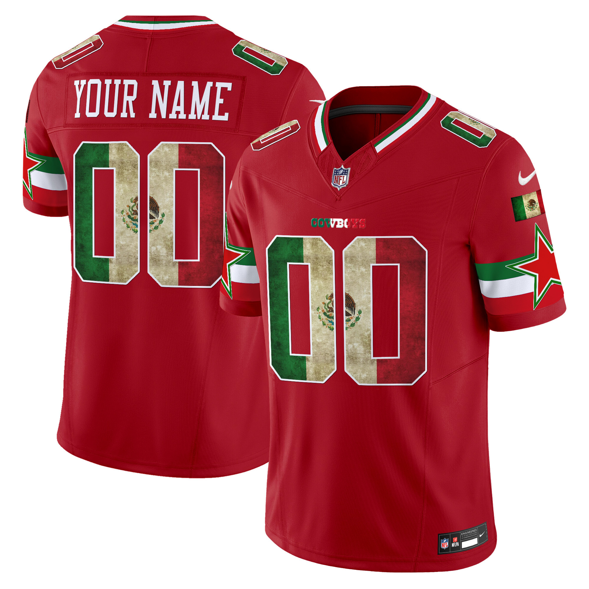 Men's Dallas Cowboys Mexico Vapor Limited Custom Red Jersey - All Stitched