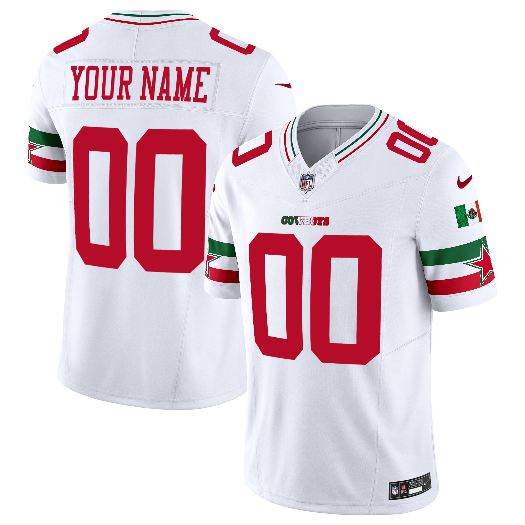 Men's Dallas Cowboys Mexico Vapor Limited Custom White Jersey - All Stitched