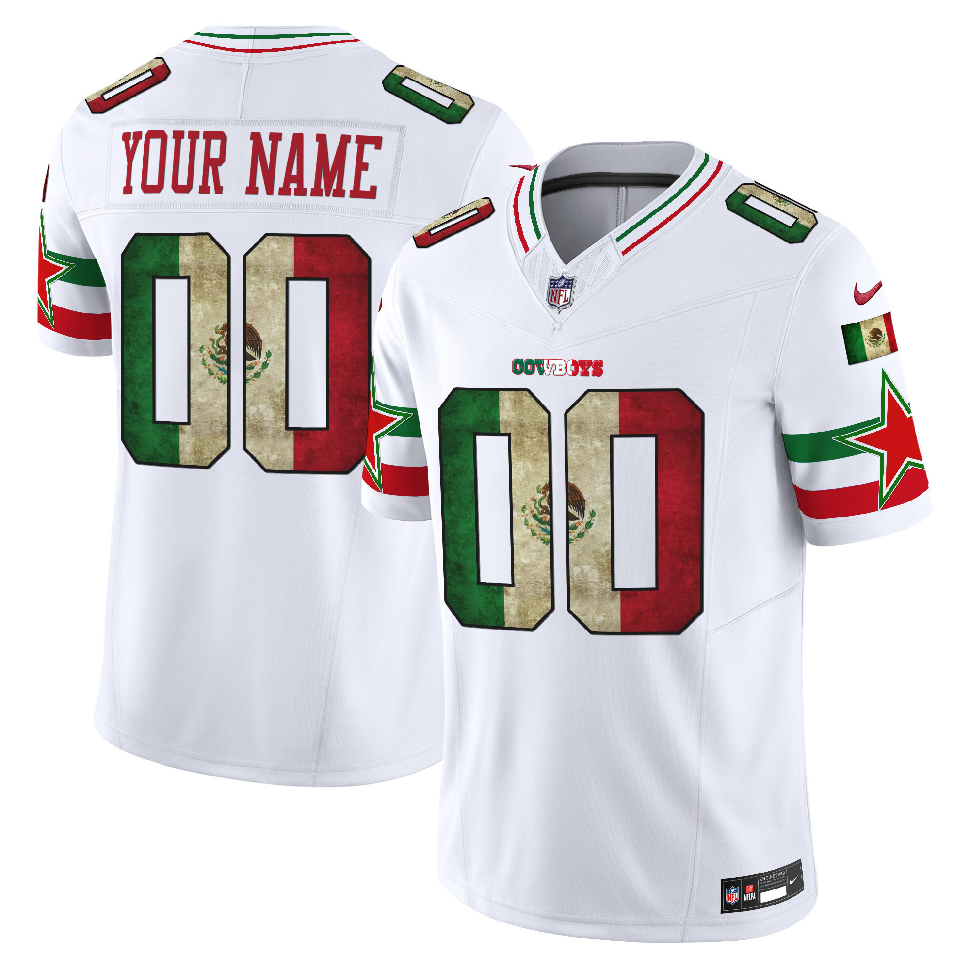Men's Dallas Cowboys Mexico Vapor Limited Custom White Jersey - All Stitched