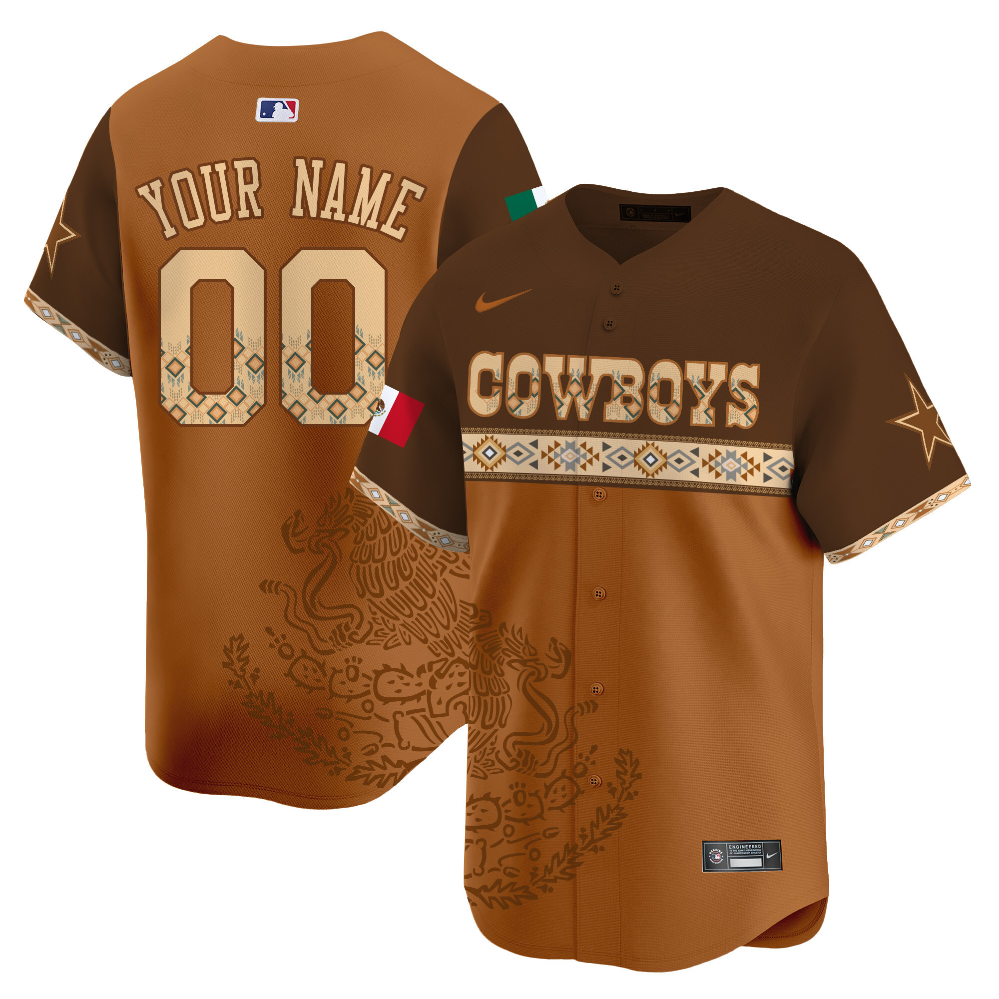 Men's Dallas Cowboys Mexico Vapor Premier Limited Custom - Printed Brown Jersey