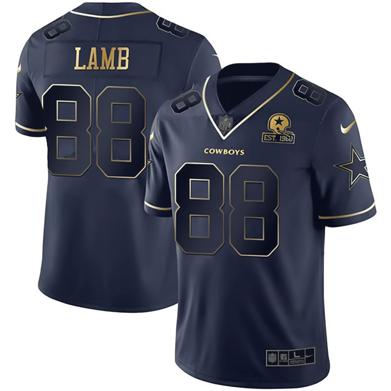 Men's Dallas Cowboys Navy Gold Collection - All Stitched CeeDee Lamb Jersey - All Stitched