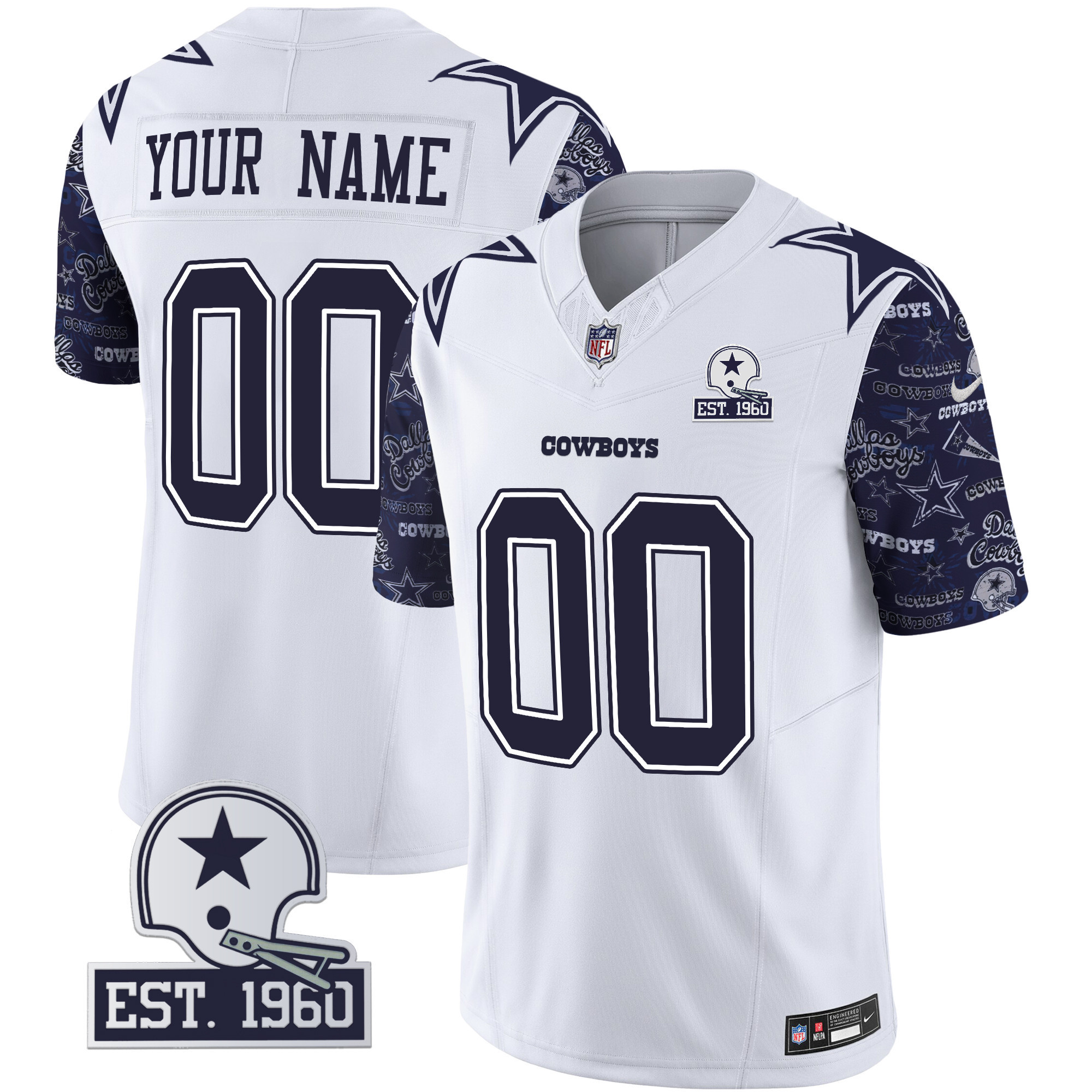 Men's Dallas Cowboys Pattern Style Vapor Limited Custom Navy Sleeves Jersey - All Stitched