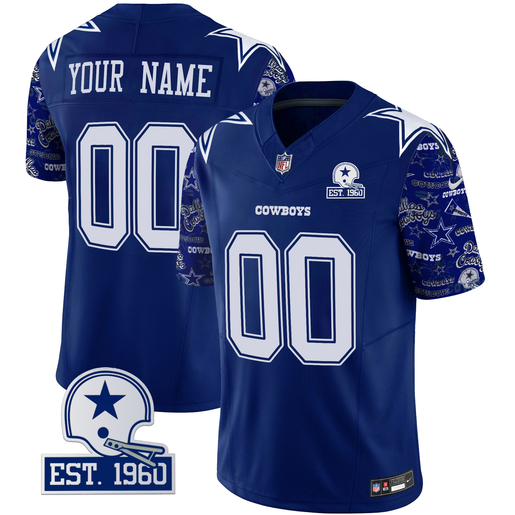 Men's Dallas Cowboys Pattern Style Vapor Limited Custom Royal Jersey - All Stitched