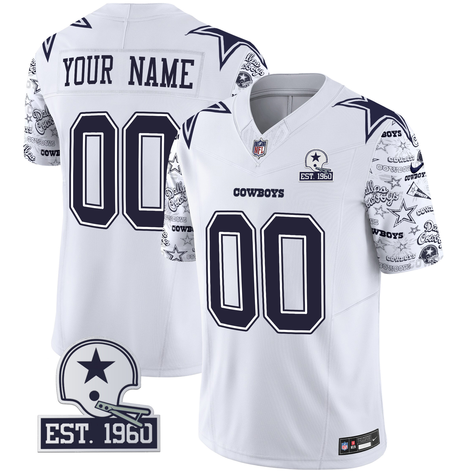 Men's Dallas Cowboys Pattern Style Vapor Limited Custom White Jersey - All Stitched
