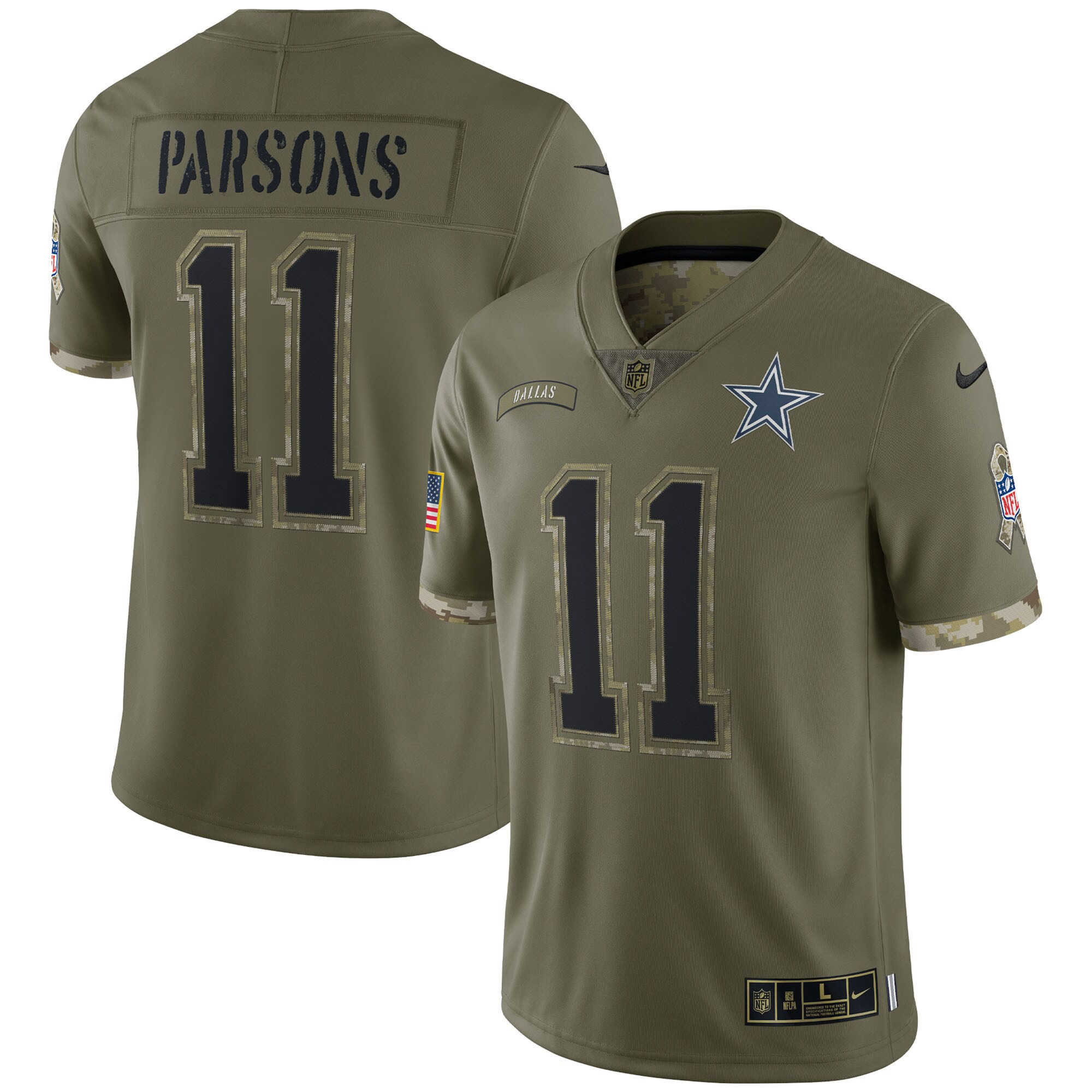 Men's Dallas Cowboys Salute To Service 2022 Limited - Olive - All Stitched Micah Parsons Jersey - All Stitched