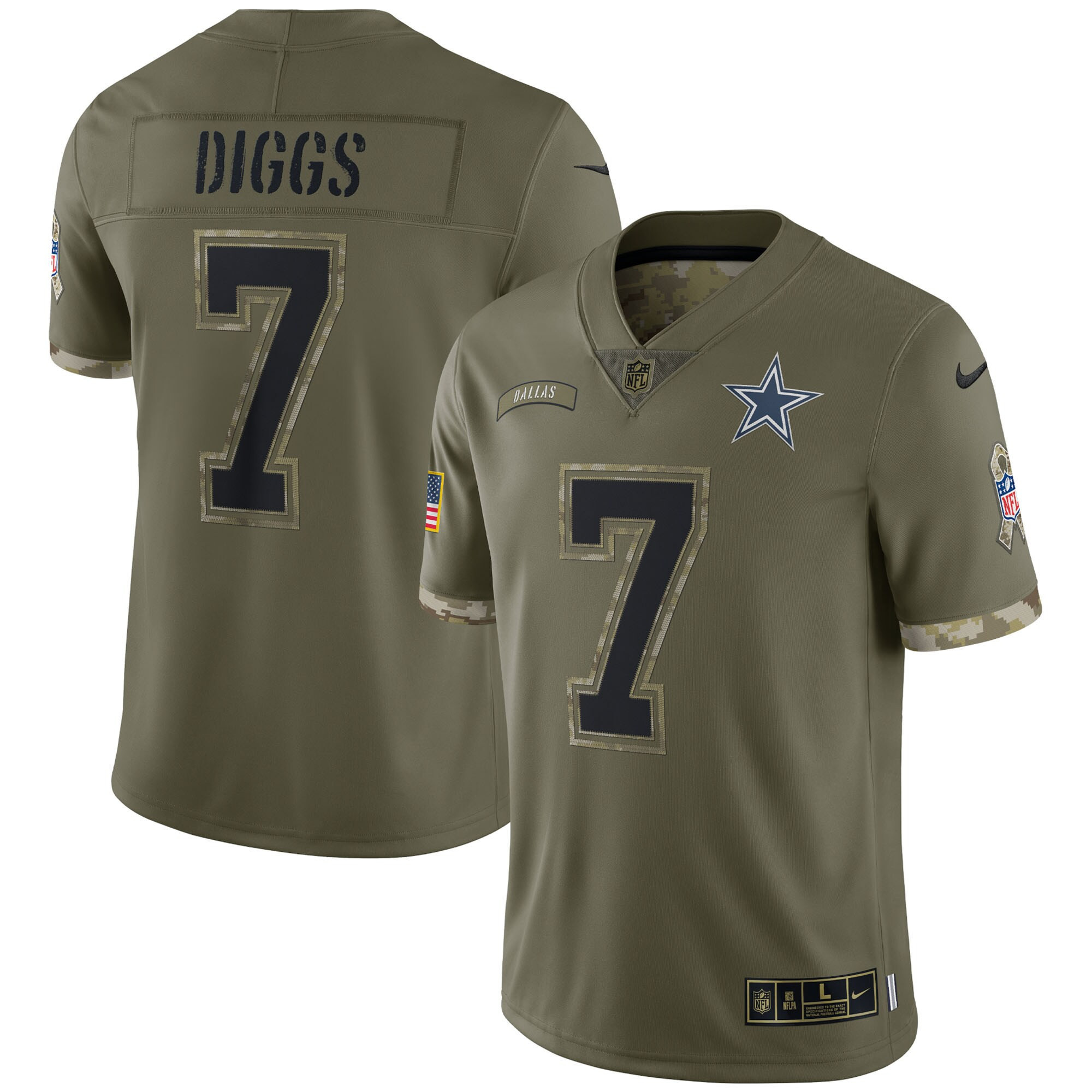 Men's Dallas Cowboys Salute To Service 2022 Limited - Olive - All Stitched Trevon Diggs Jersey - All Stitched