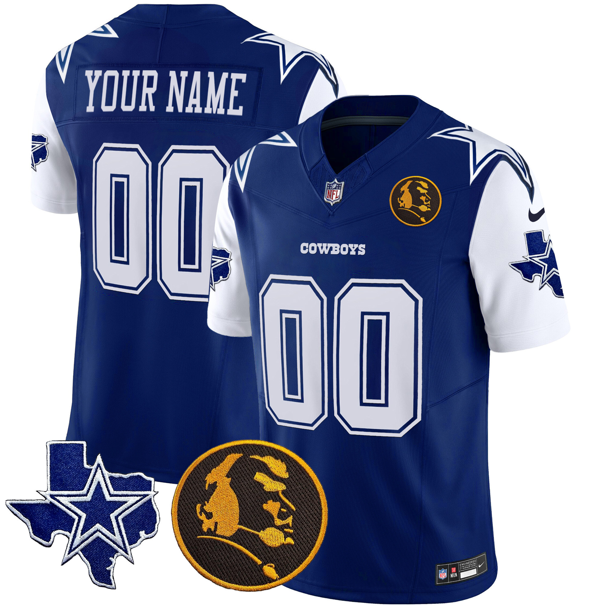 Men's Dallas Cowboys Texas & John Madden Patch Vapor Custom Royal Jersey - All Stitched