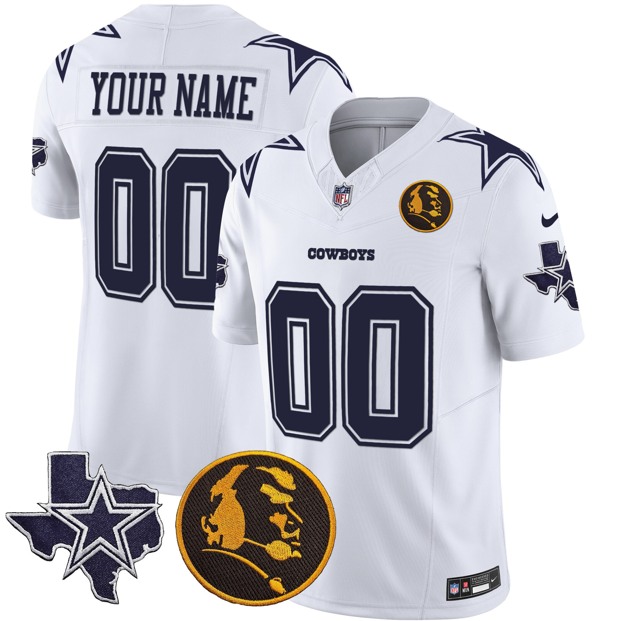 Men's Dallas Cowboys Texas & John Madden Patch Vapor Custom White Jersey - All Stitched