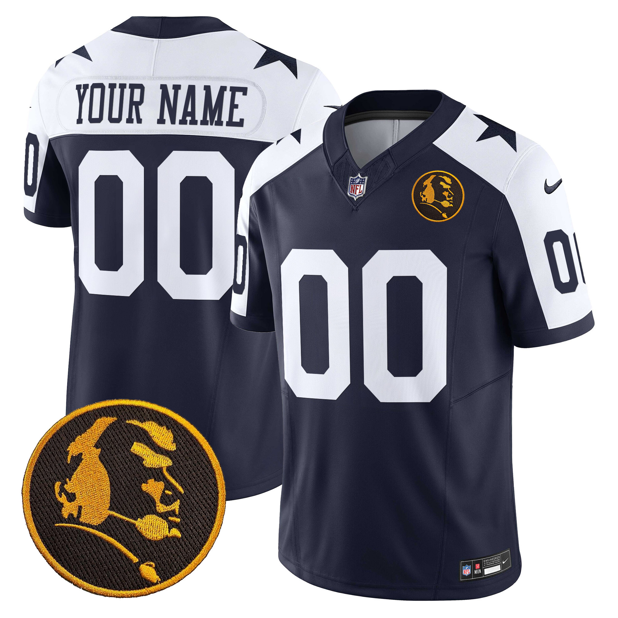 Men's Dallas Cowboys Texas & John Madden Patch Vapor Limited Custom Navy Alternate Jersey - All Stitched