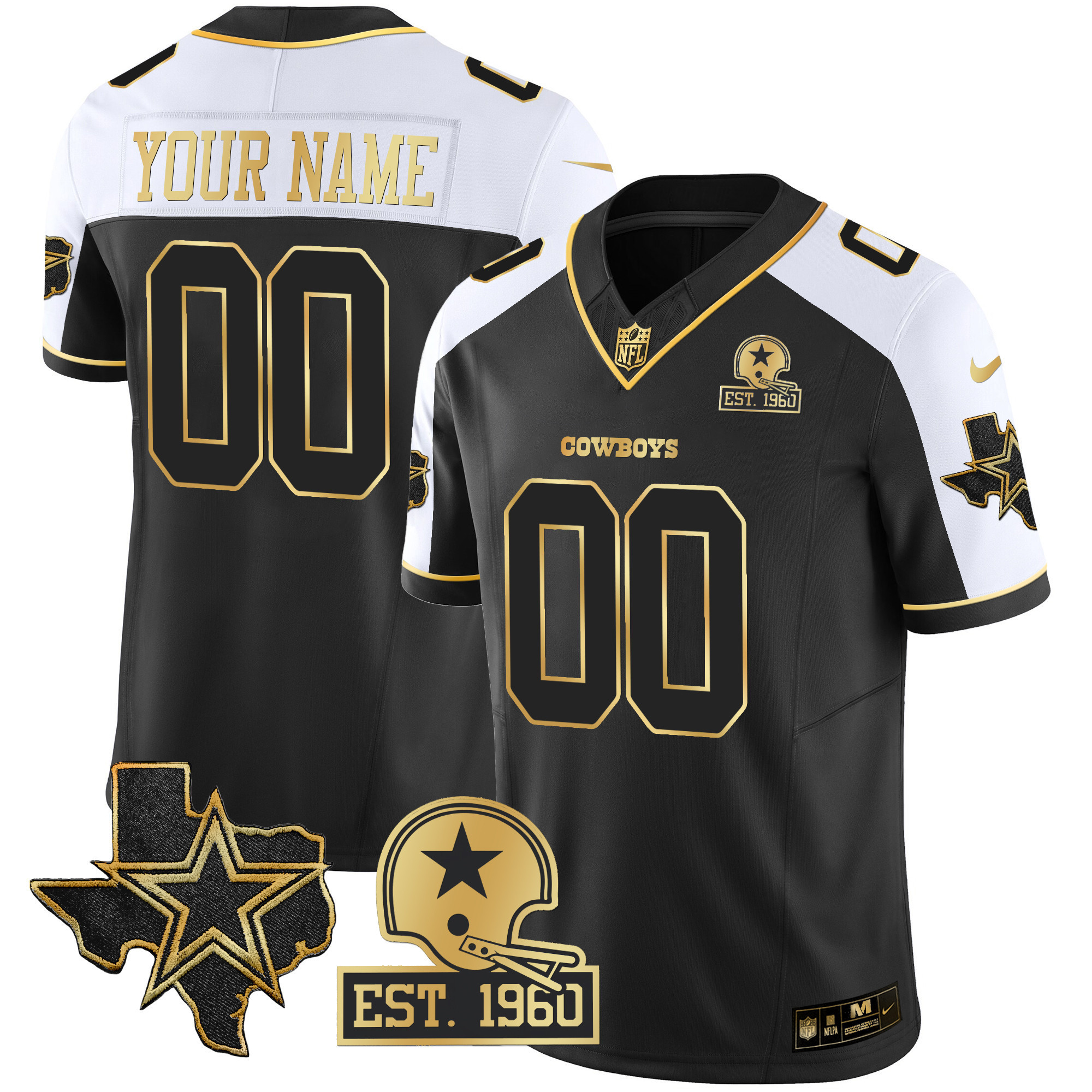 Men's Dallas Cowboys Texas Patch Gold Vapor Custom Alternate Jersey - All Stitched