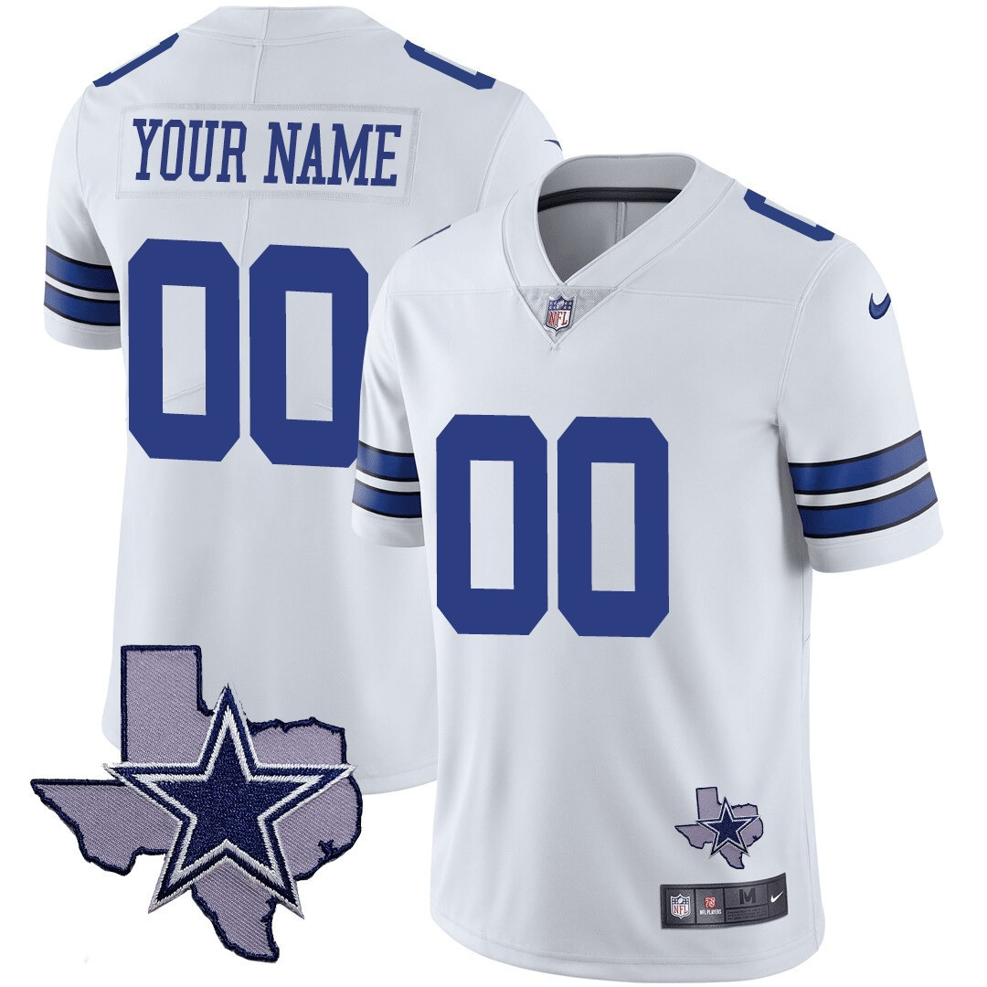 Men's Dallas Cowboys Texas Patch Vapor Custom White Jersey - All Stitched
