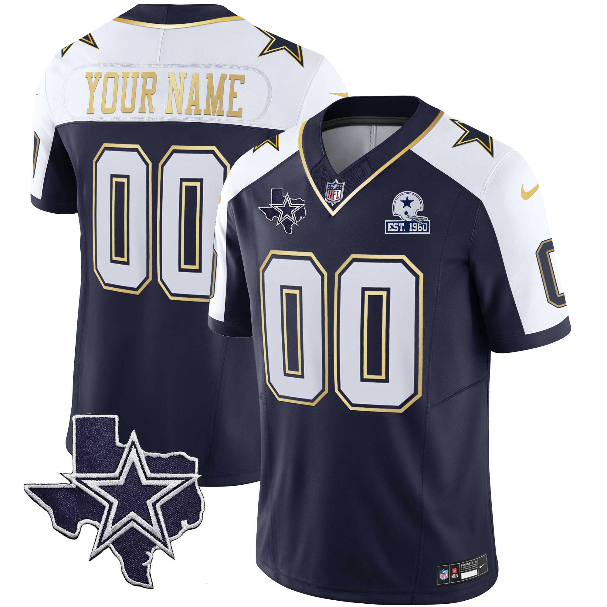 Men's Dallas Cowboys Vapor Gold Custom Alternate Jersey - All Stitched