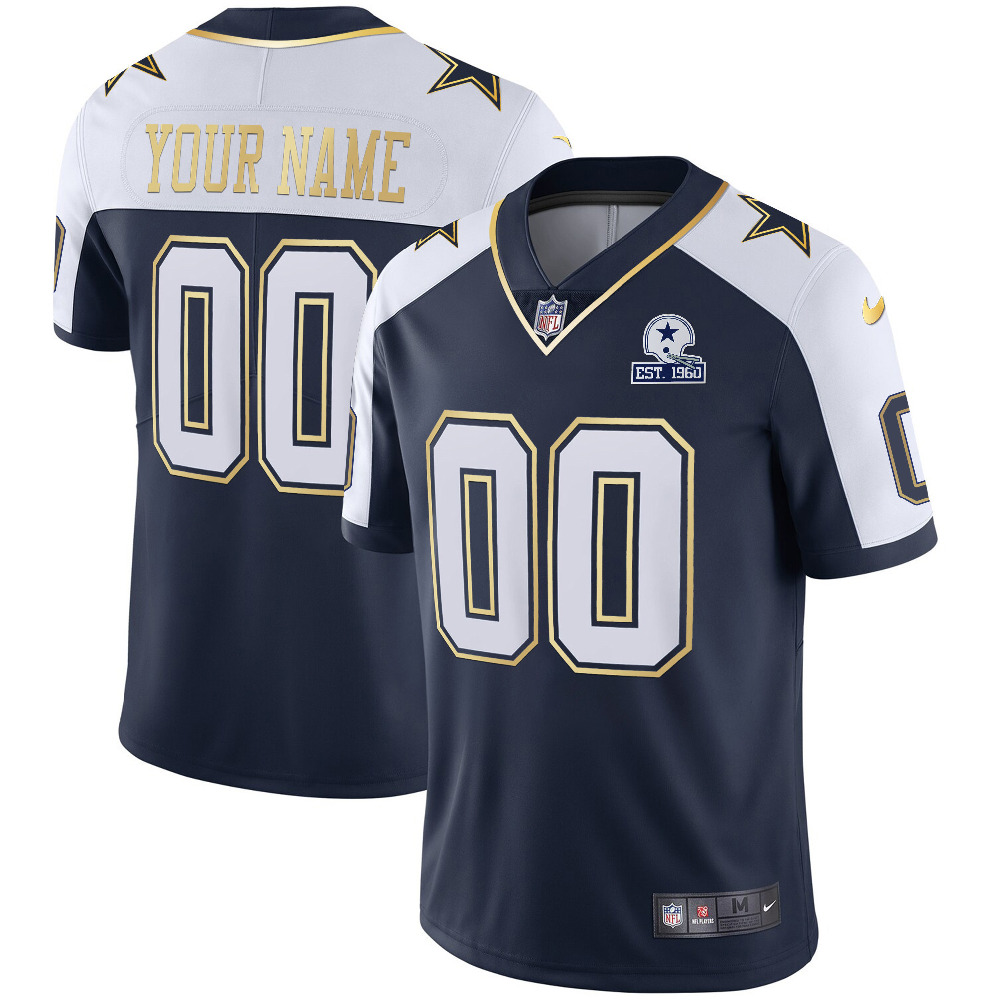 Men's Dallas Cowboys Vapor Gold Custom Alternate Jersey - All Stitched