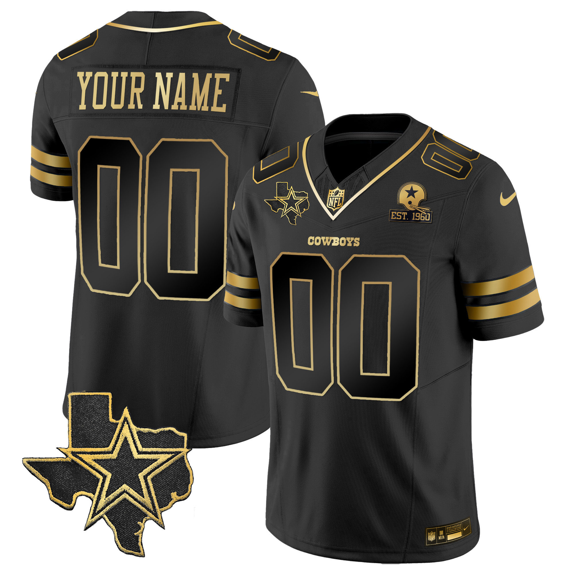 Men's Dallas Cowboys Vapor Gold Custom Black Gold Jersey - All Stitched