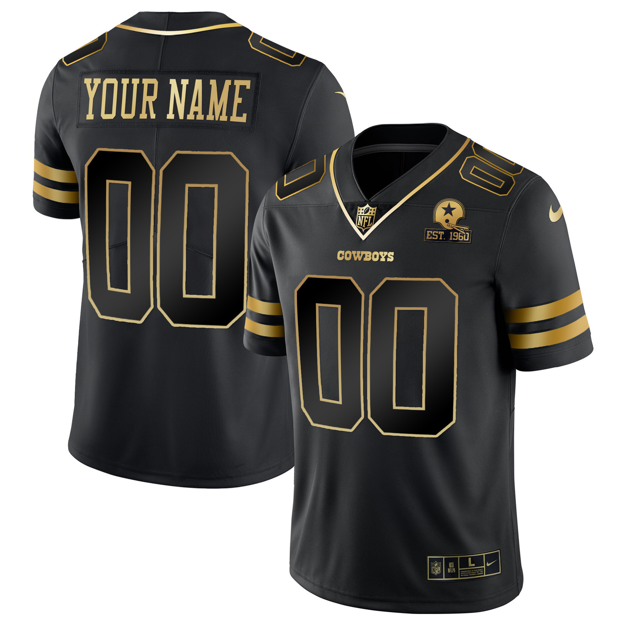 Men's Dallas Cowboys Vapor Gold Custom Black Gold Jersey - All Stitched