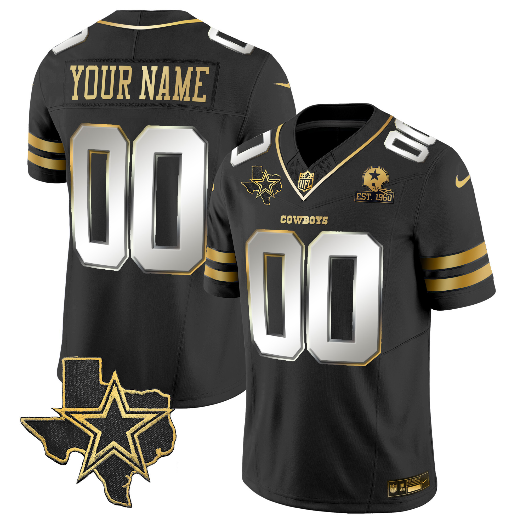 Men's Dallas Cowboys Vapor Gold Custom Black Limited Jersey - All Stitched